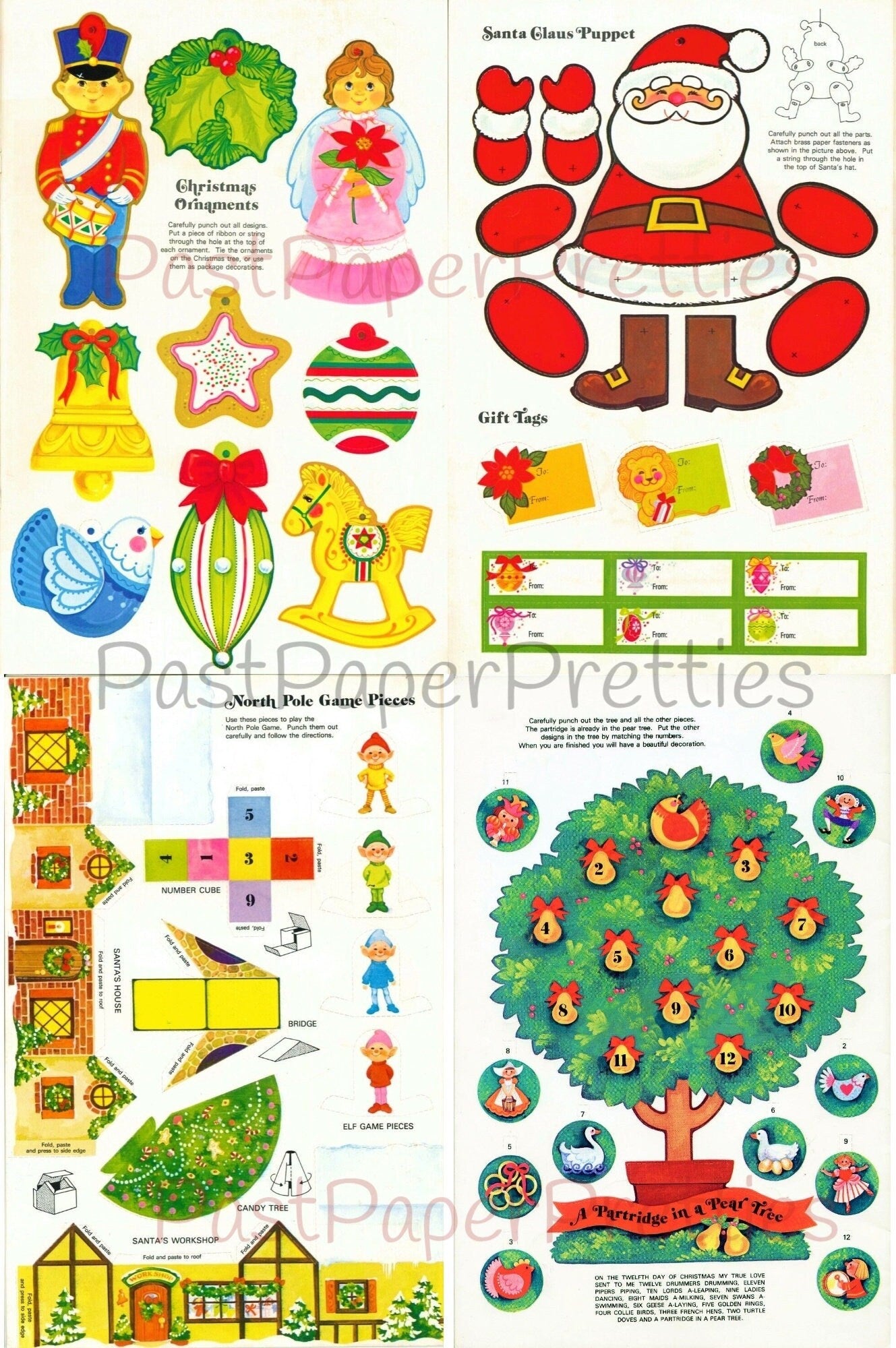 Vintage Printable Christmas Fun N Games Paper Craft Play Book c. 1969 PDF Instant Digital Download Retro Games Cards Envelopes Ornaments