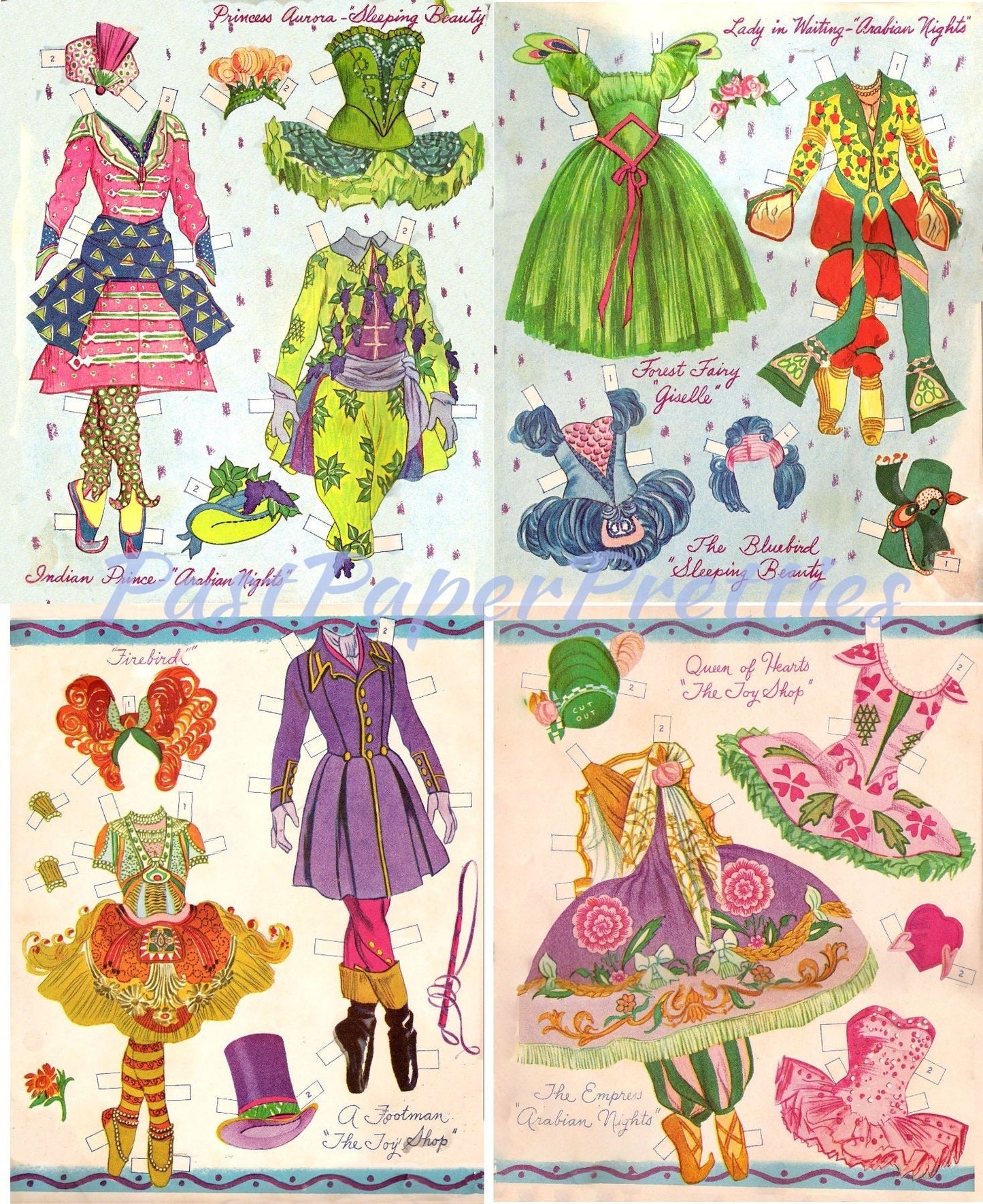 Vintage Paper Dolls Little Ballerina c. 1953 PDF Printable Instant Digital Download 2 Cute Girl Dancer Dolls Beautiful Costumes Clip Art