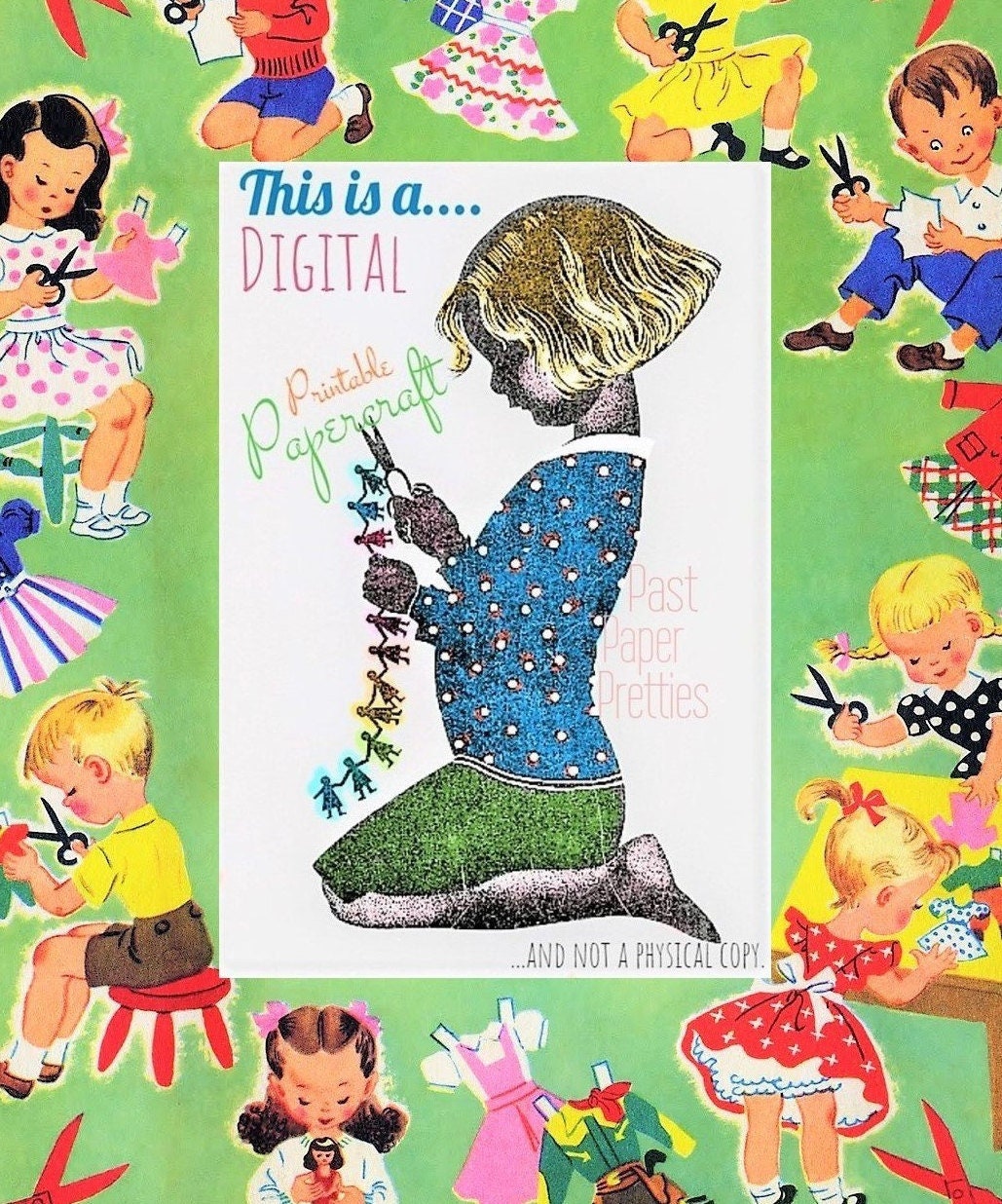 Vintage Mod Christmas Reindeer Pulling Sleigh Card Image Pink Pastels Printable Instant Digital Download Kitsch Mid Century Holiday Clipart