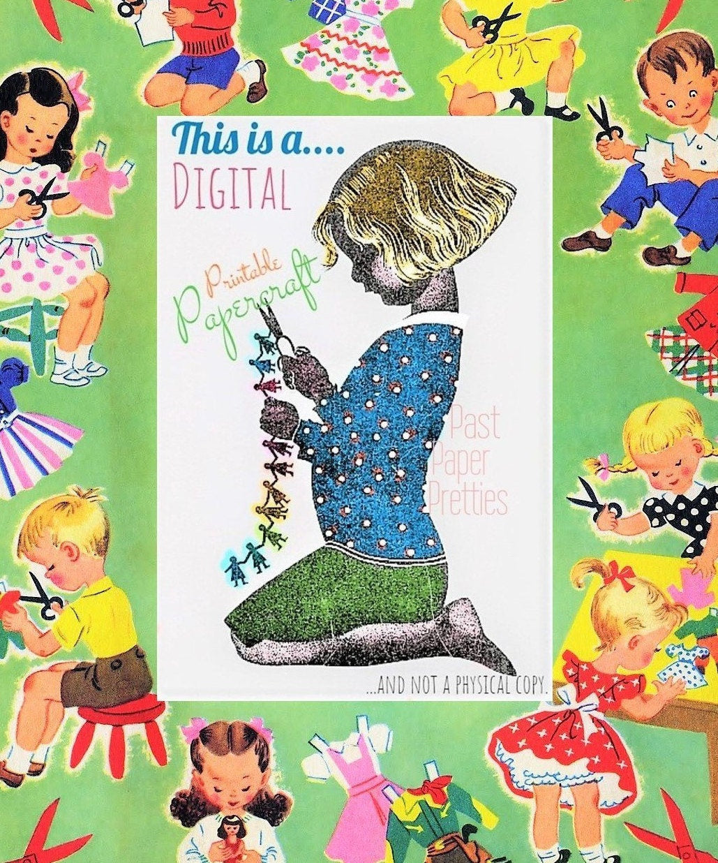 Vintage Printable Valentine Little Girl with Pretty Dress Bonnet Umbrella Card Image c. 1950s Instant Digital Download JPEG PNG