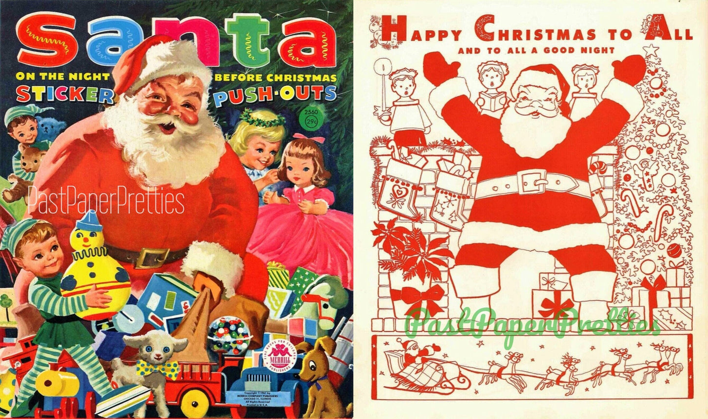 Vintage Printable Santa Sticker Push-Outs Activity Book c. 1961 PDF Instant Digital Download Retro Christmas Paper Craft