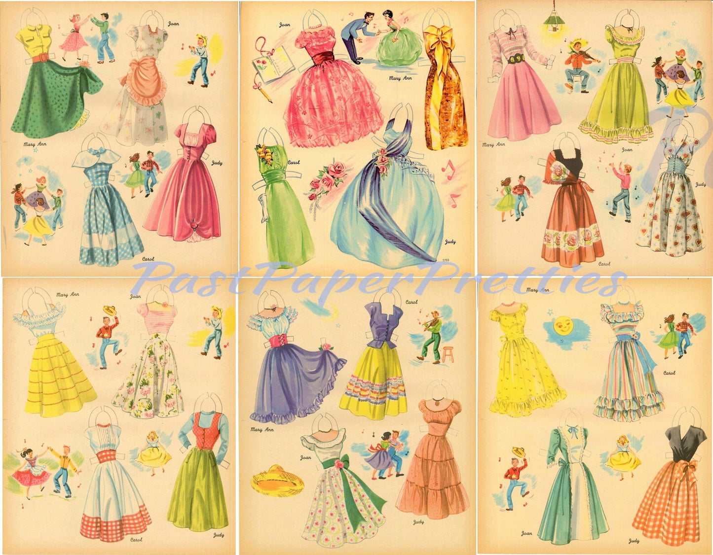 Vintage Paper Dolls Merry Teens c. 1950s Printable PDF Instant Digital Download 4 Pretty Teenager Girls Friends Dolls Clip Art