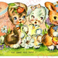 4 Vintage Printable Adorable Easter Animals Folding Cards Images PDF Instant Digital Download Kitsch Mid Century Bunnies Lambs Chicks