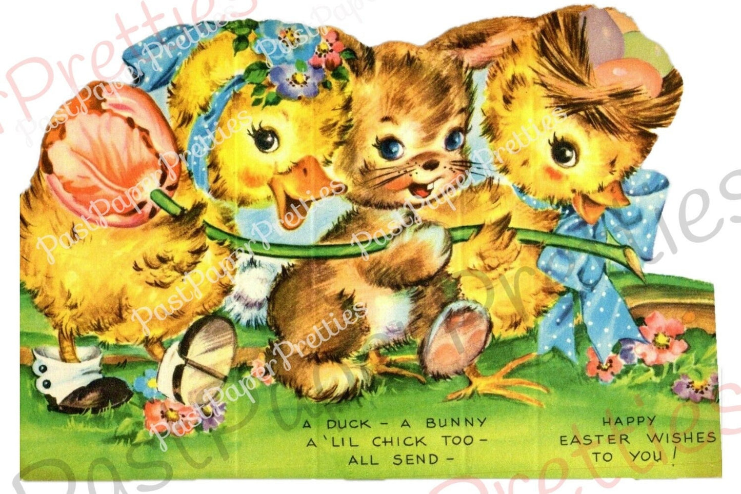 4 Vintage Printable Adorable Easter Animals Folding Cards Images PDF Instant Digital Download Kitsch Mid Century Bunnies Lambs Chicks