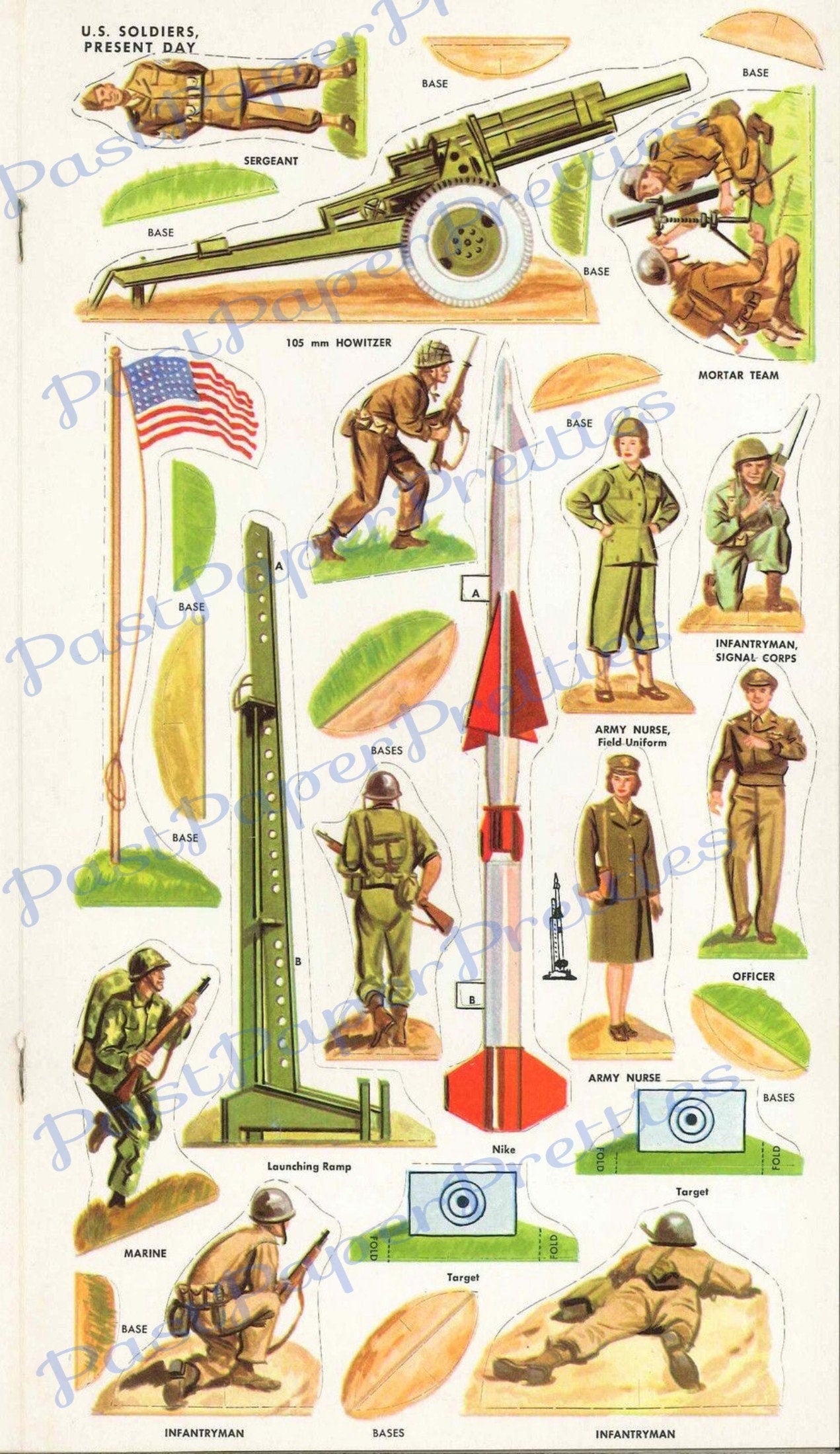 Vintage Paper Toy Soldiers 1957 Army Men Printable Instant Digital Download USA American WWII WWI Civil War Cut-Outs Stand-Ups Playset