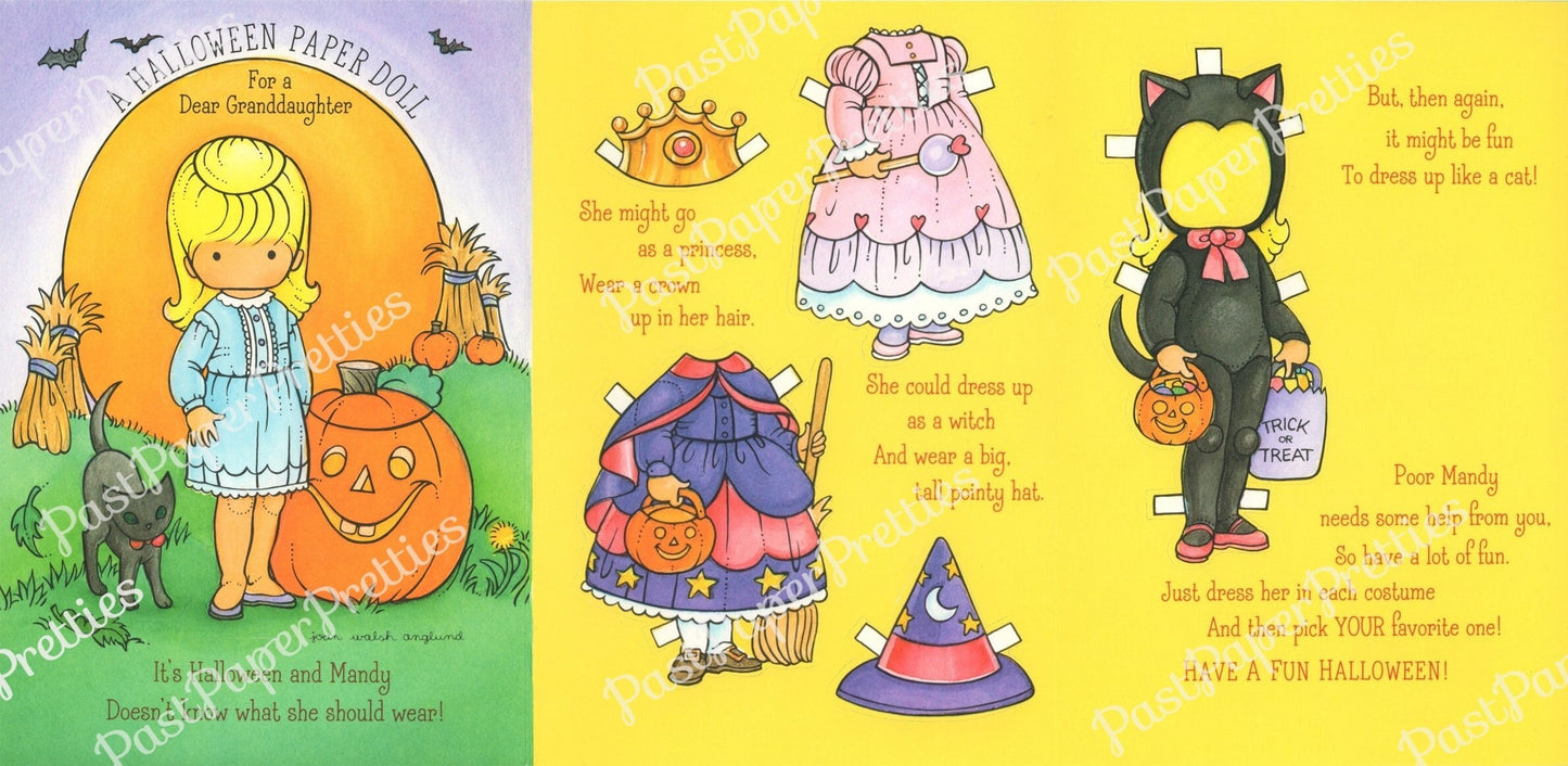 Vintage Halloween Paper Dolls Greeting Cards Adorable Little Girls Black Cat c. 1980s PDF Instant Digital Download Collection No. 1