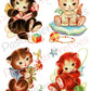 Vintage Retro Nursery Baby Kittens Printable Decals Images Collage Sheet Instant Digital Download Lot of 4 Cute Kitsch Kitty Cats 1950s