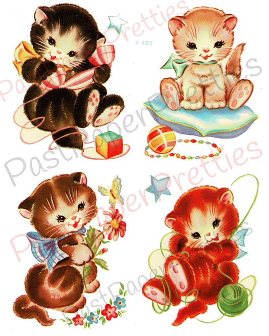 Vintage Retro Nursery Baby Kittens Printable Decals Images Collage Sheet Instant Digital Download Lot of 4 Cute Kitsch Kitty Cats 1950s