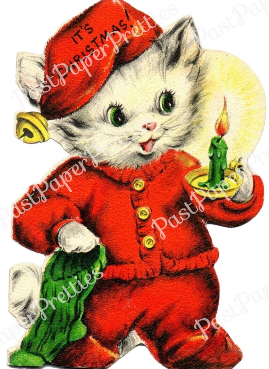 Vintage Printable Kitty Cat Christmas Collage Sheets & Full Cards ALL Cute Holiday Cats Images PDF Instant Digital Download Kitten Clipart