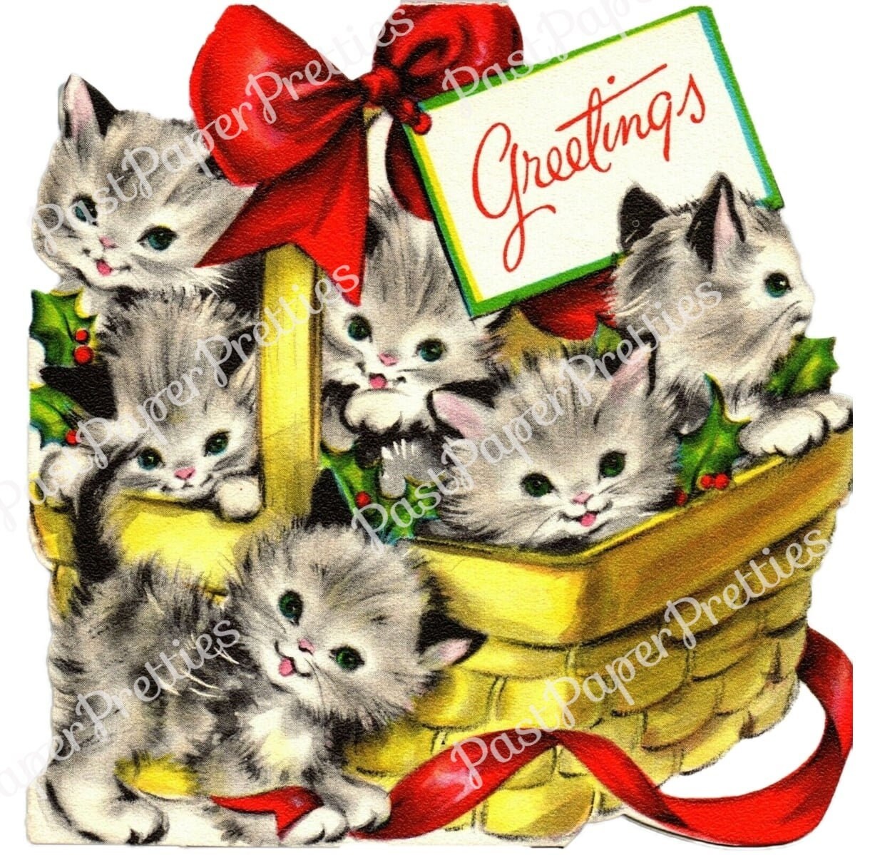 Vintage Printable Kitty Cat Christmas Collage Sheets & Full Cards ALL Cute Holiday Cats Images PDF Instant Digital Download Kitten Clipart