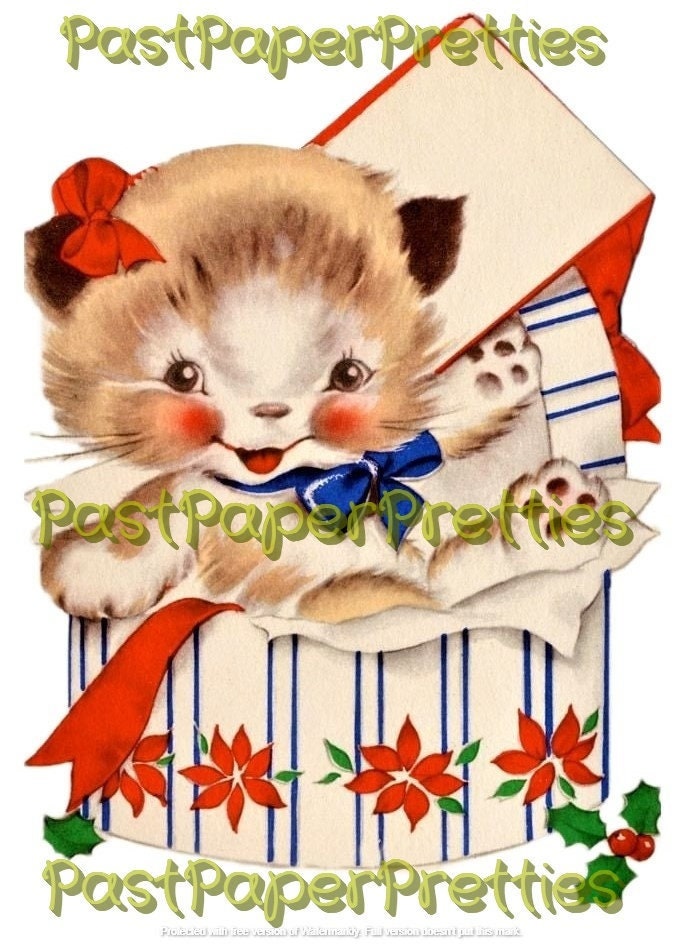 Vintage Printable Girl Kittens Kitty Cat Christmas Collage Sheets & Full Card Images PDF Instant Digital Download ALL Girly Cats Clipart