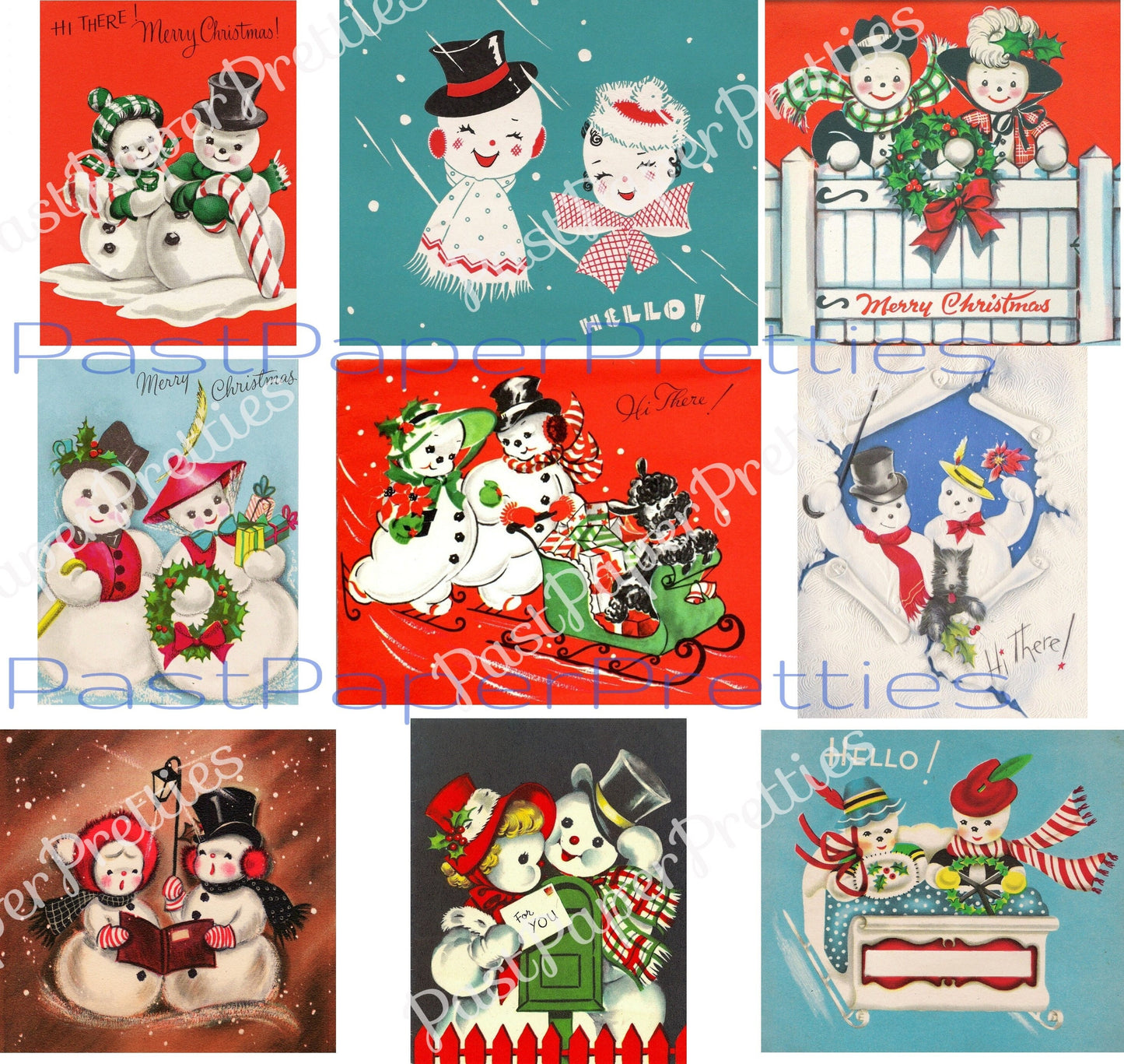 54 Vintage Printable Christmas Snowman Collage Sheets & Full Cards Snow Couples Snow People in Love PDF Instant Digital Kitsch Cute Snowmen