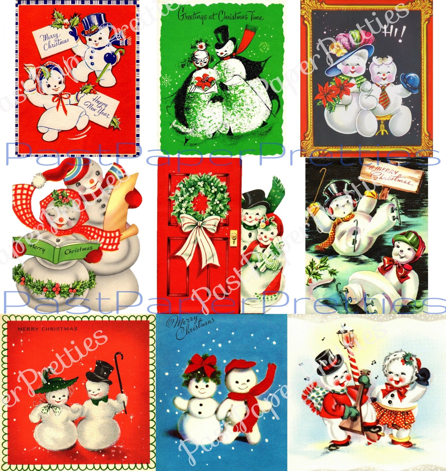 54 Vintage Printable Christmas Snowman Collage Sheets & Full Cards Snow Couples Snow People in Love PDF Instant Digital Kitsch Cute Snowmen