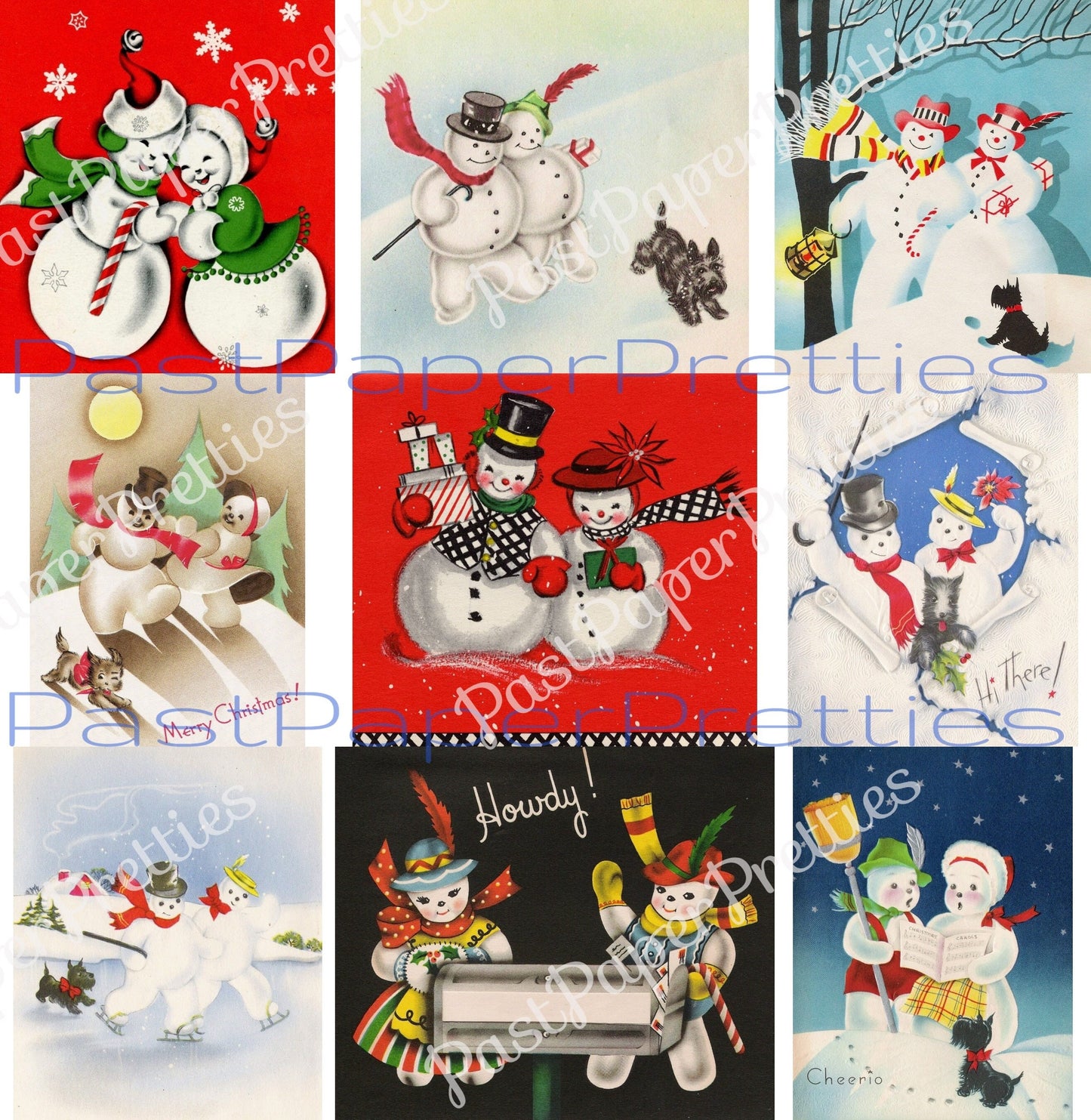 54 Vintage Printable Christmas Snowman Collage Sheets & Full Cards Snow Couples Snow People in Love PDF Instant Digital Kitsch Cute Snowmen