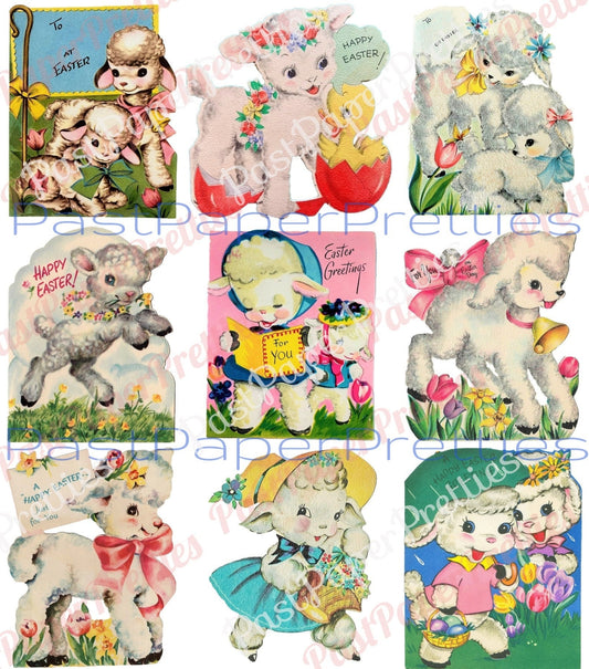 36 Vintage Easter Card Images Cute Lamb Collage Sheets and Single Cards ALL Lambs PDF Instant Digital Download Kitsch Easter Animal Clip Art