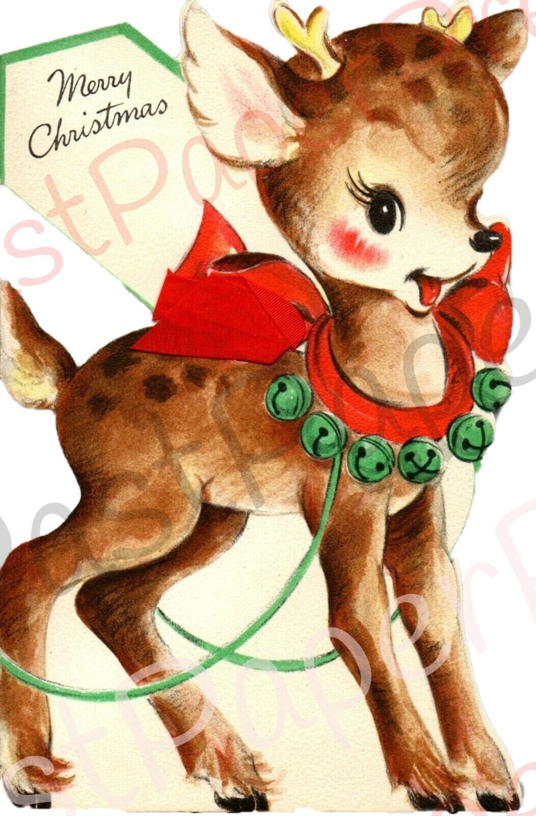 Vintage Printable Christmas Retro Reindeer Collage Sheet & Full Cards PDF Instant Digital Kitsch Kawaii Deer Holiday Animals Clipart 300 dpi