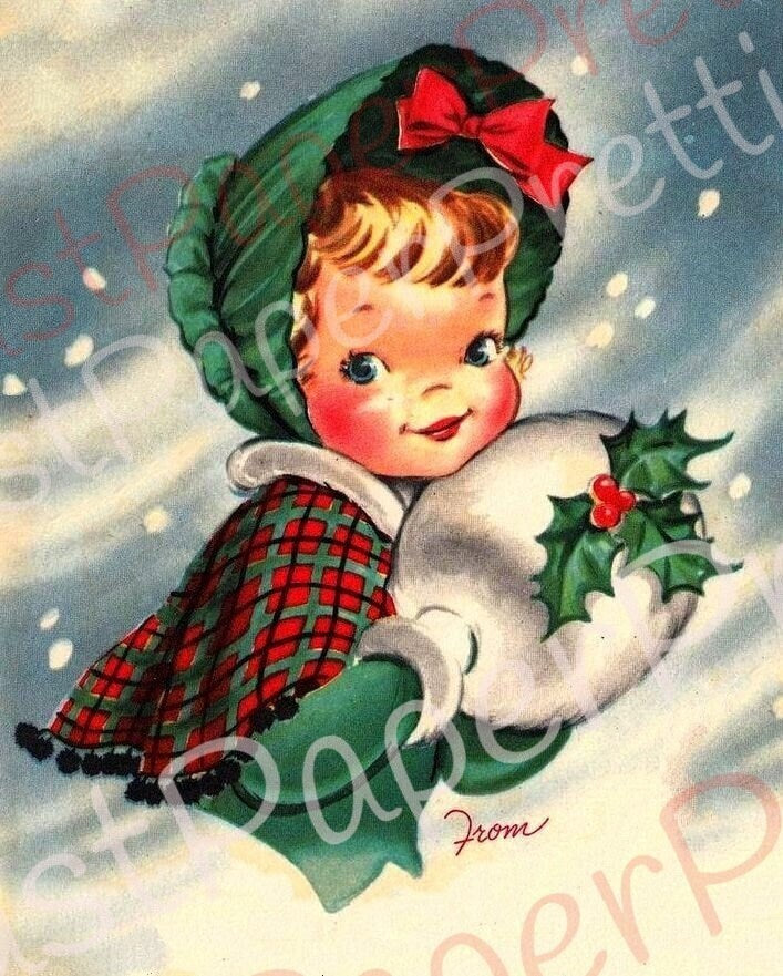 Vintage Printable Pretty Portraits Christmas Girls Collage Sheet & Card Images PDF Instant Digital Download ALL Cute Holiday Ladies Clip Art