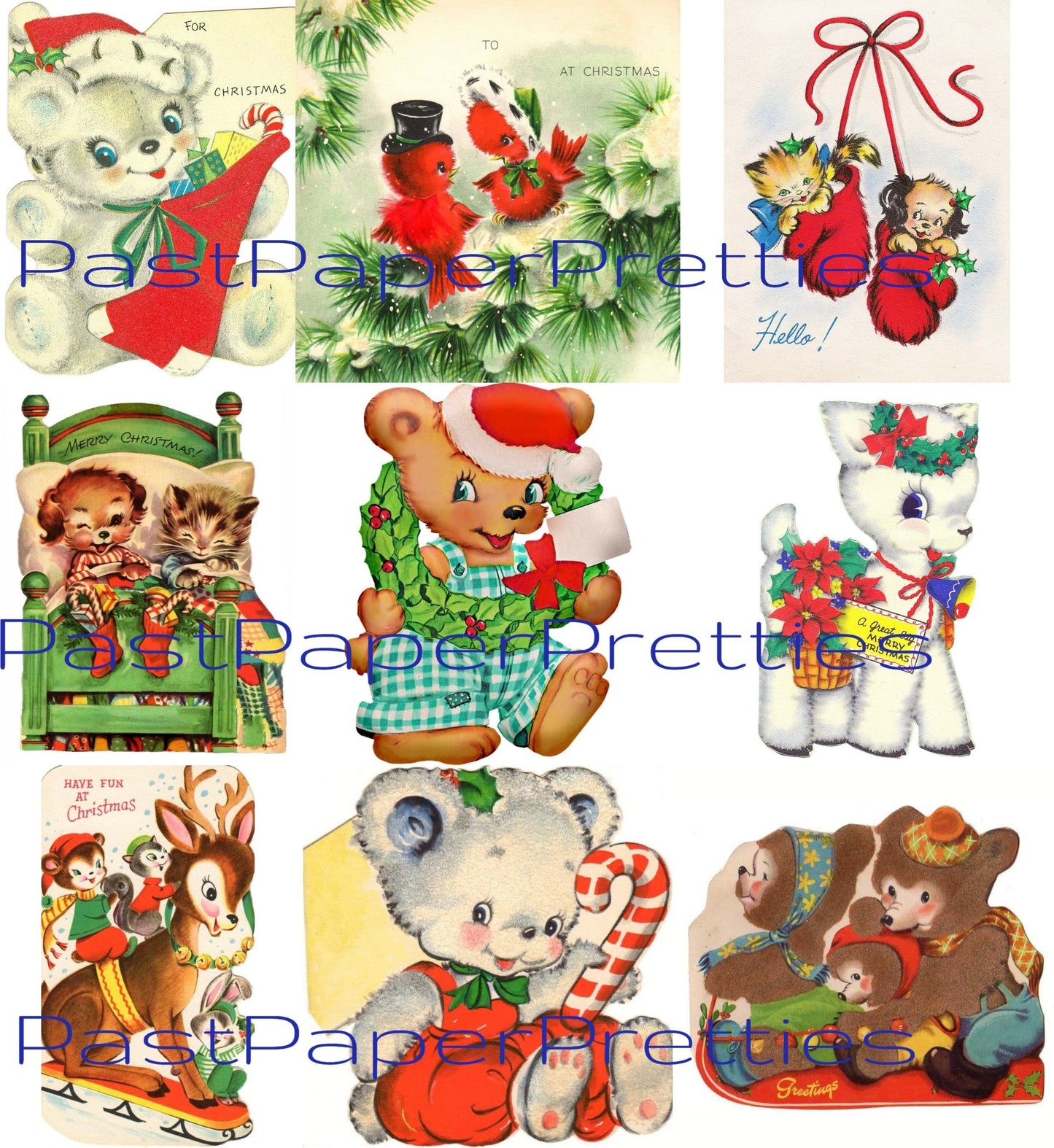 54 Vintage Printable Christmas Cards Holiday Menagerie Collage Collection SET 1 ALL Mid Century Animals Images PDF Instant Digital Download