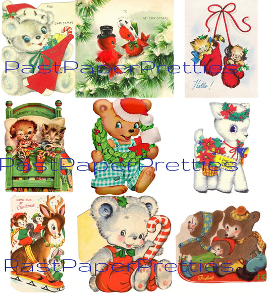 54 Vintage Printable Christmas Cards Holiday Menagerie Collage Collection SET 1 ALL Mid Century Animals Images PDF Instant Digital Download