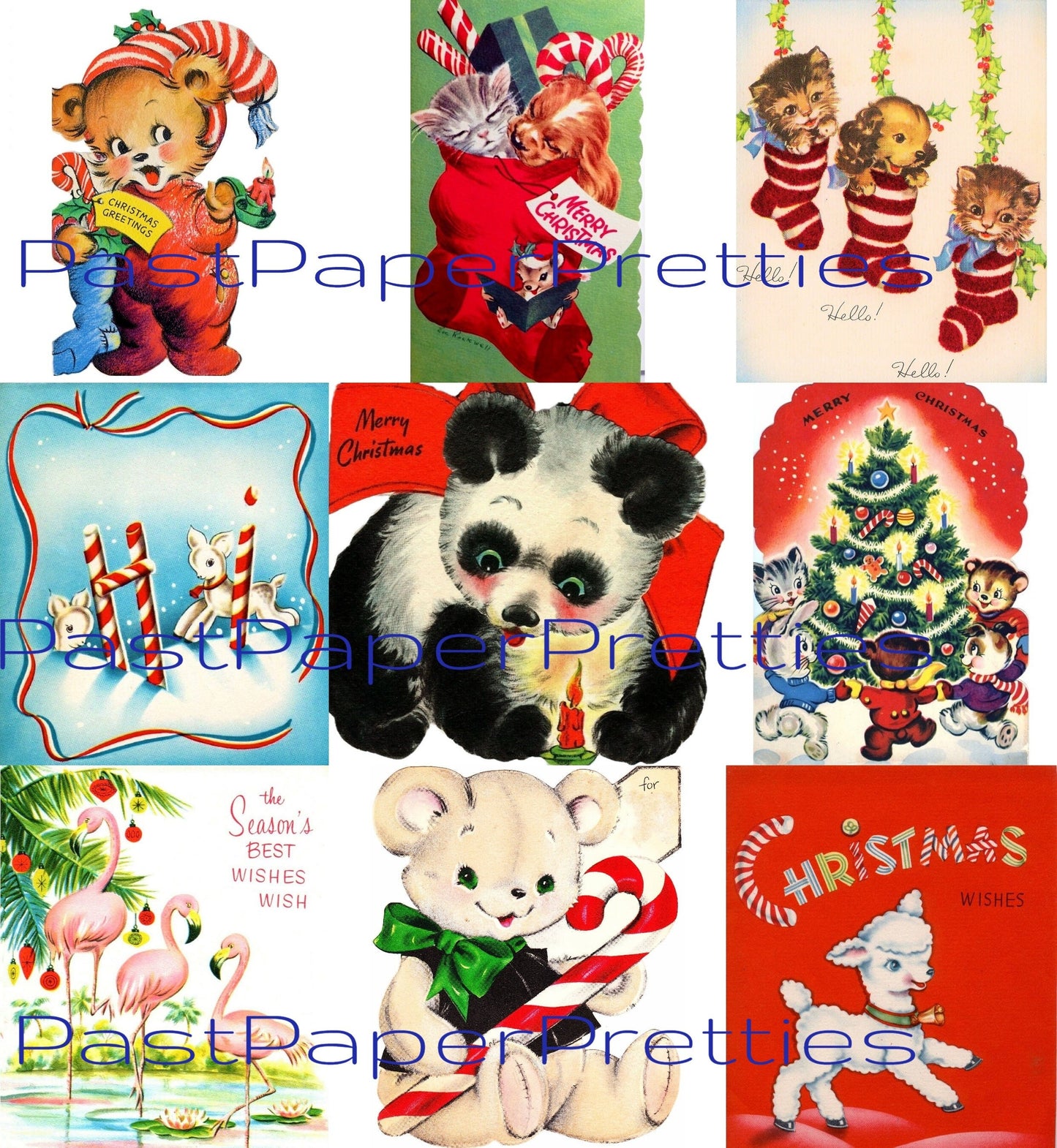 54 Vintage Printable Christmas Cards Holiday Menagerie Collage Collection SET 1 ALL Mid Century Animals Images PDF Instant Digital Download