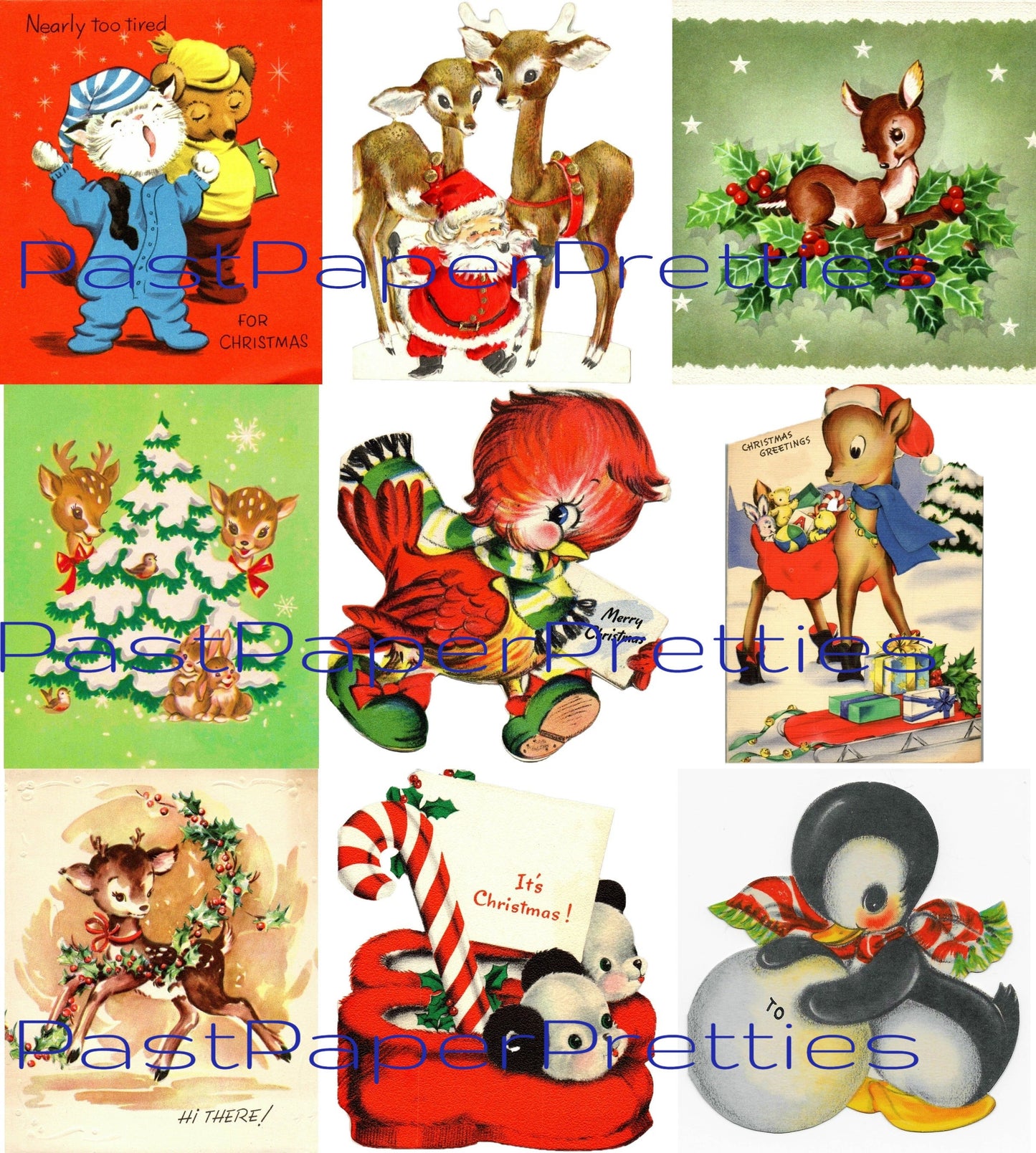 54 Vintage Printable Christmas Cards Holiday Menagerie Collage Collection SET 1 ALL Mid Century Animals Images PDF Instant Digital Download