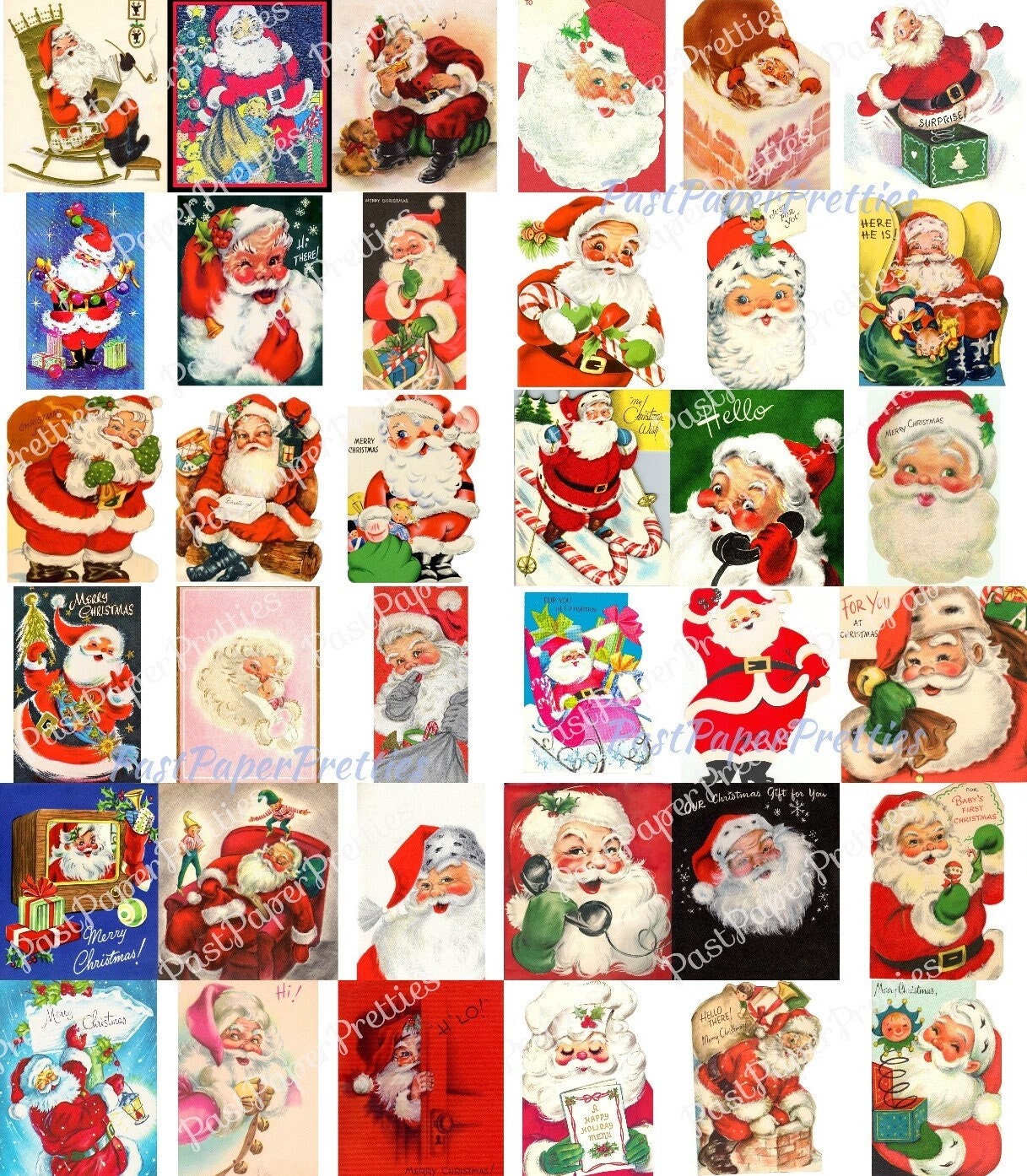 50 Vintage Printable Christmas Cards So Many Santas Collage Collection ALL Mid Century Santa Claus Images PDF Instant Digital Download