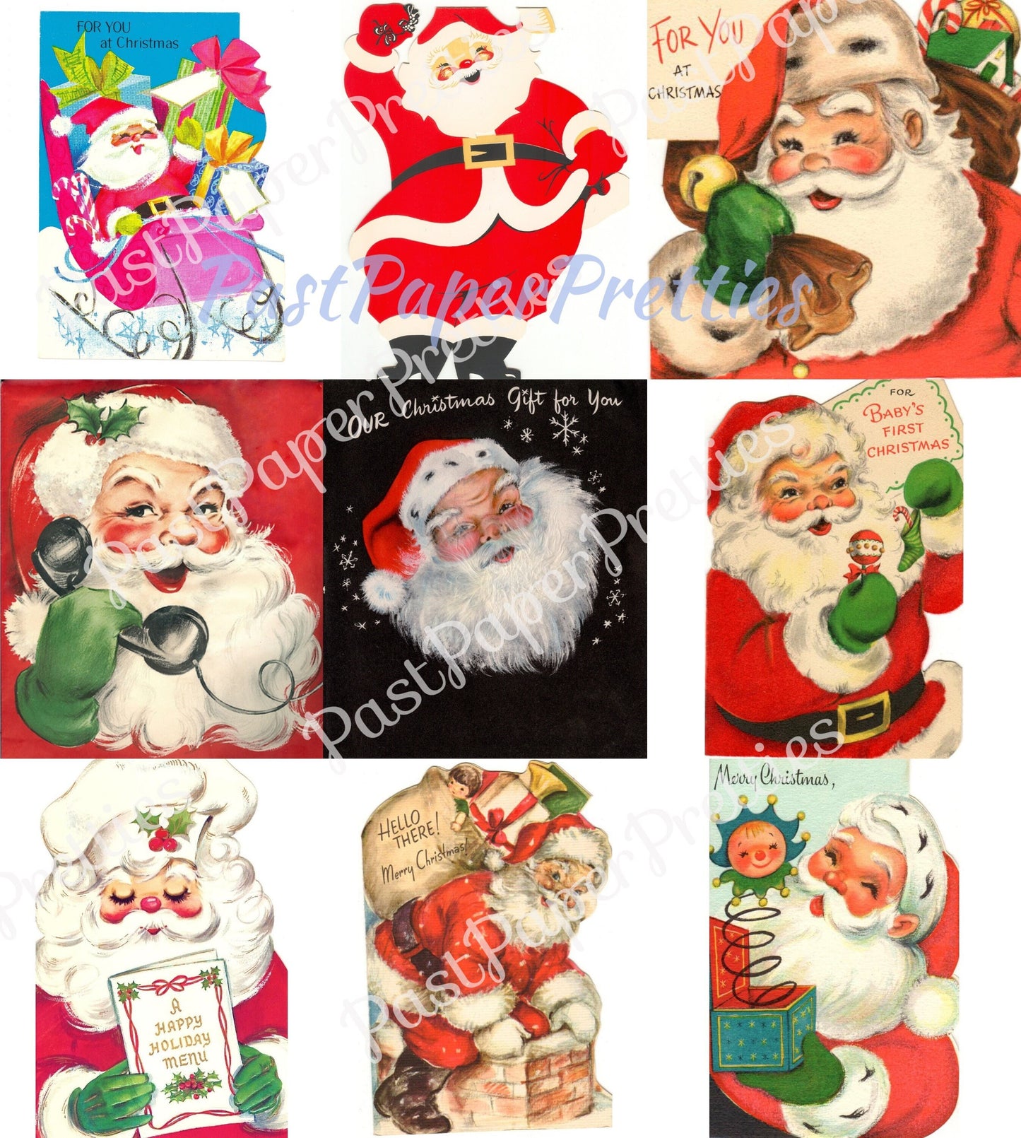 50 Vintage Printable Christmas Cards So Many Santas Collage Collection ALL Mid Century Santa Claus Images PDF Instant Digital Download