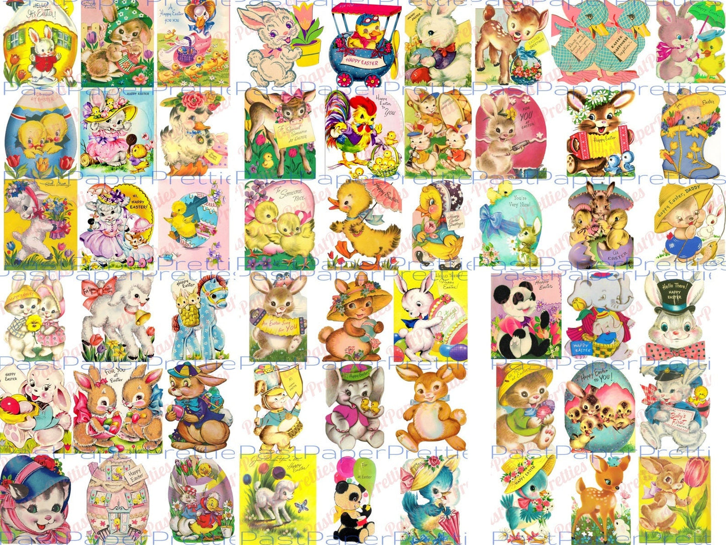 54 Vintage Printable Animal Easter Cards Cute Zoo Farm Bunnies Lambs Chicks Images PDF Instant Digital Download Anthropomorphic Clip Art