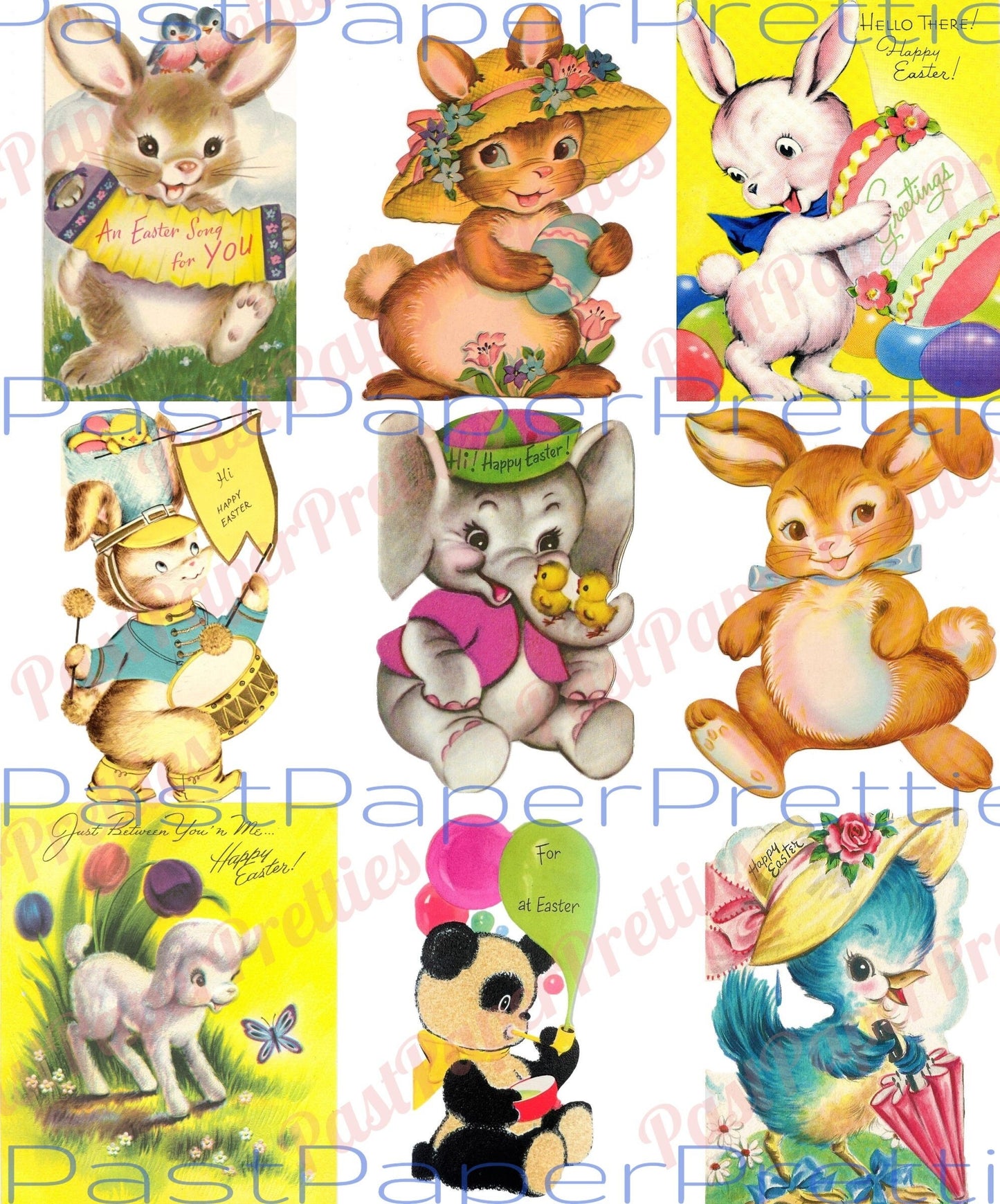 54 Vintage Printable Animal Easter Cards Cute Zoo Farm Bunnies Lambs Chicks Images PDF Instant Digital Download Anthropomorphic Clip Art