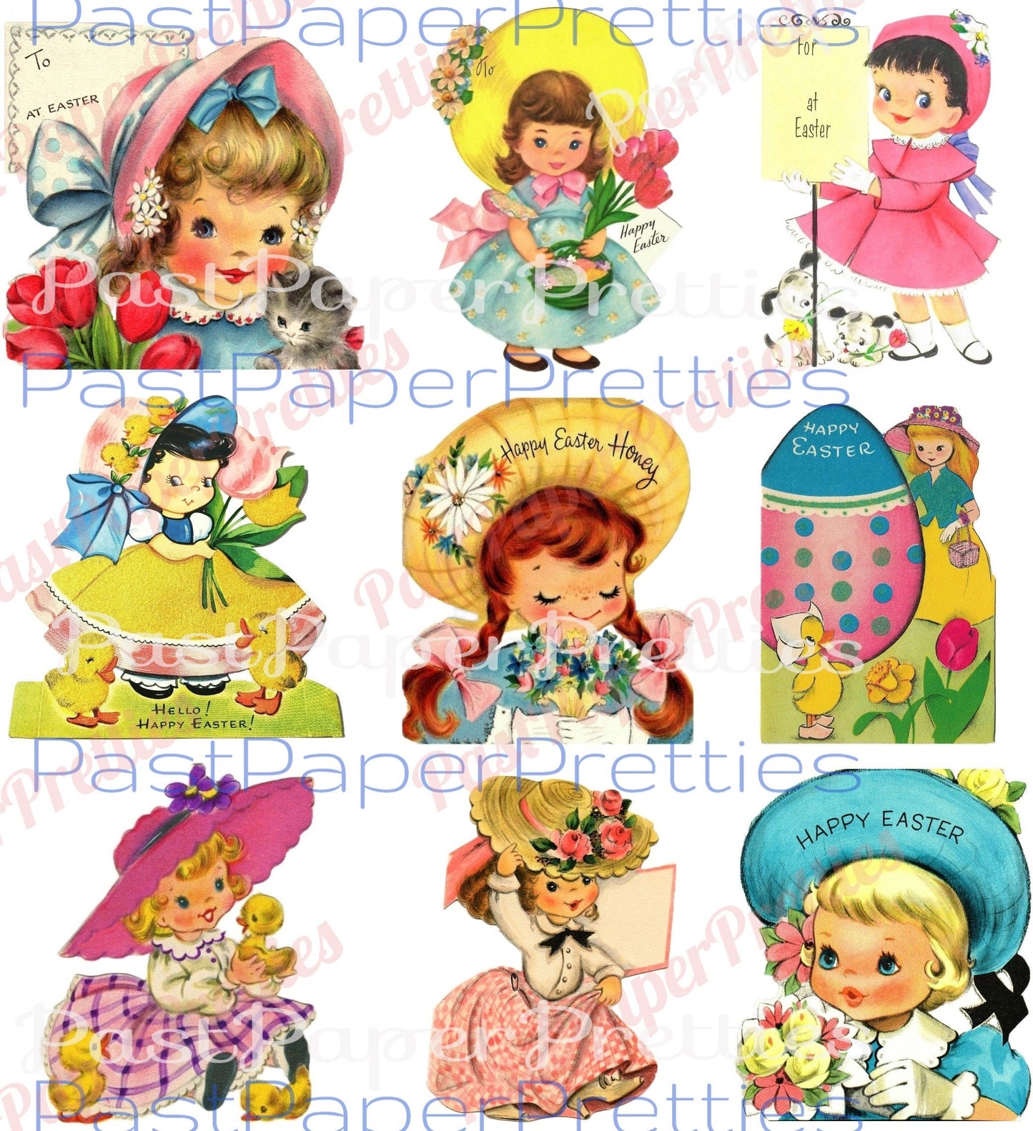 54 Vintage Printable Children Easter Cards Cute Little Girl and Boy Images PDF Instant Digital Download Kitsch Kawaii Kids Clip Art