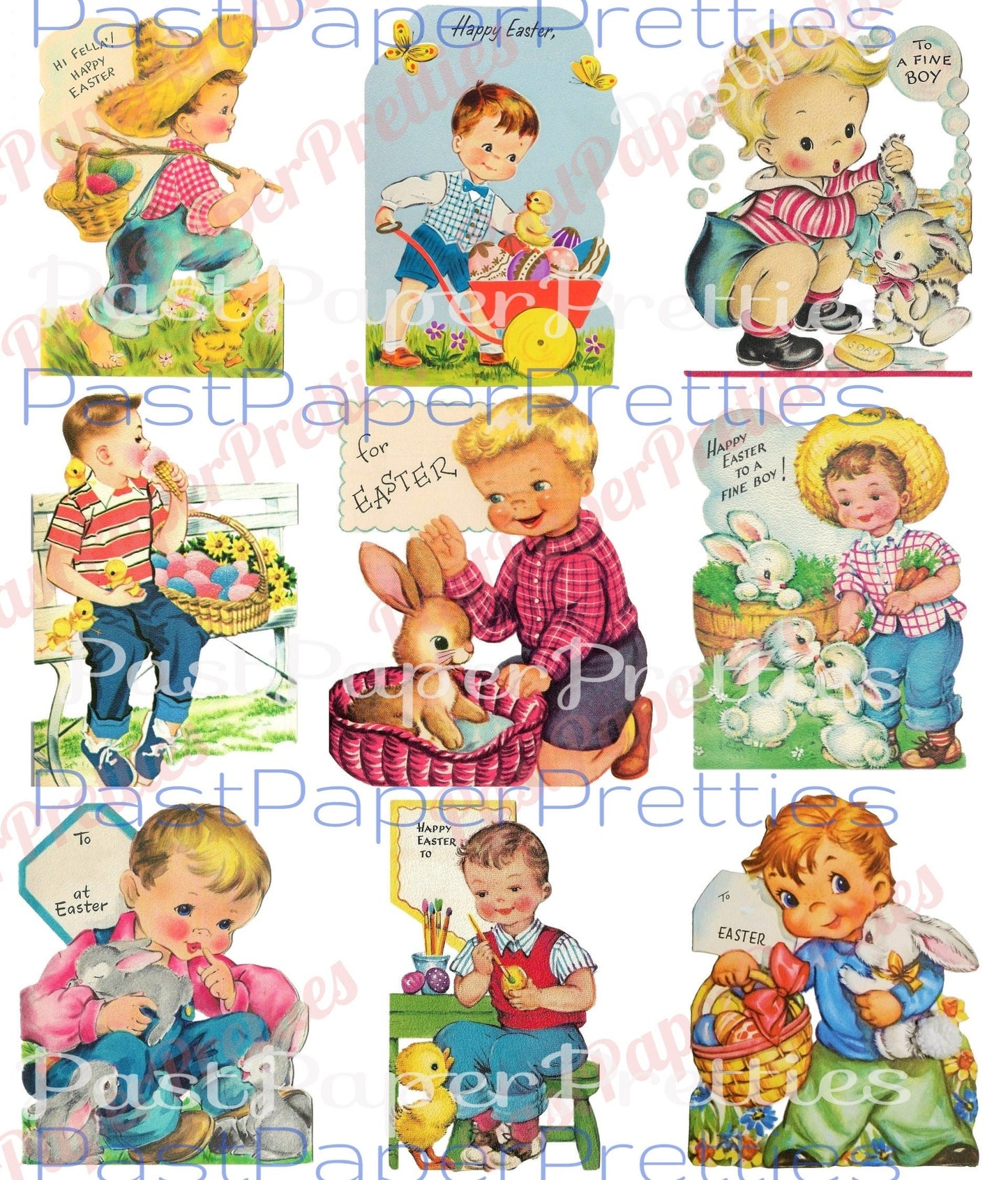 54 Vintage Printable Children Easter Cards Cute Little Girl and Boy Images PDF Instant Digital Download Kitsch Kawaii Kids Clip Art