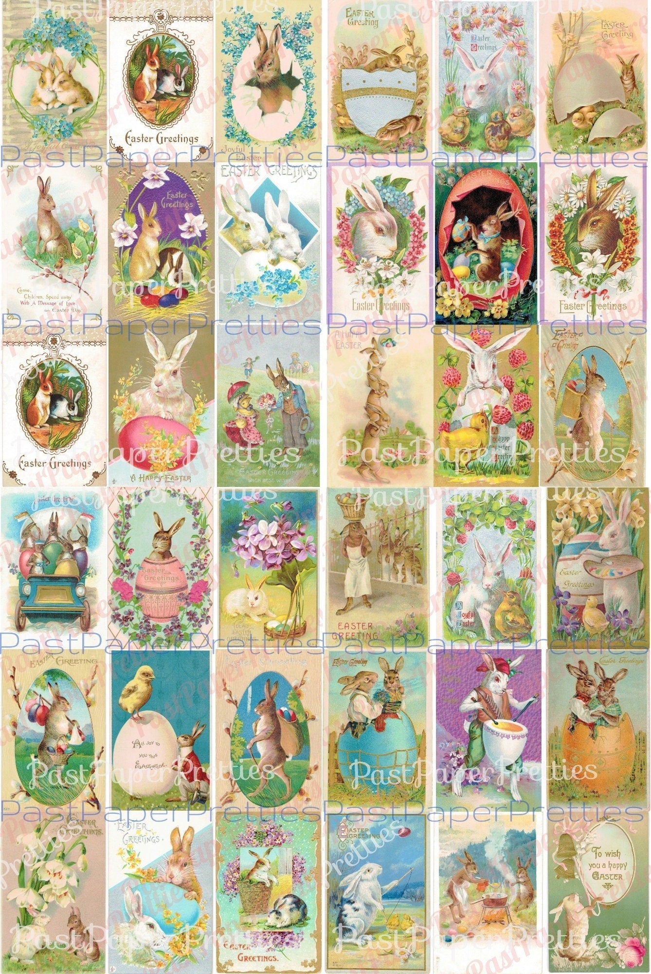 36 Vintage Antique Victorian Easter Bunny Postcard Images Card Collage Sheets PDF Instant Digital Download 1910s Bunny Rabbit Clip Art