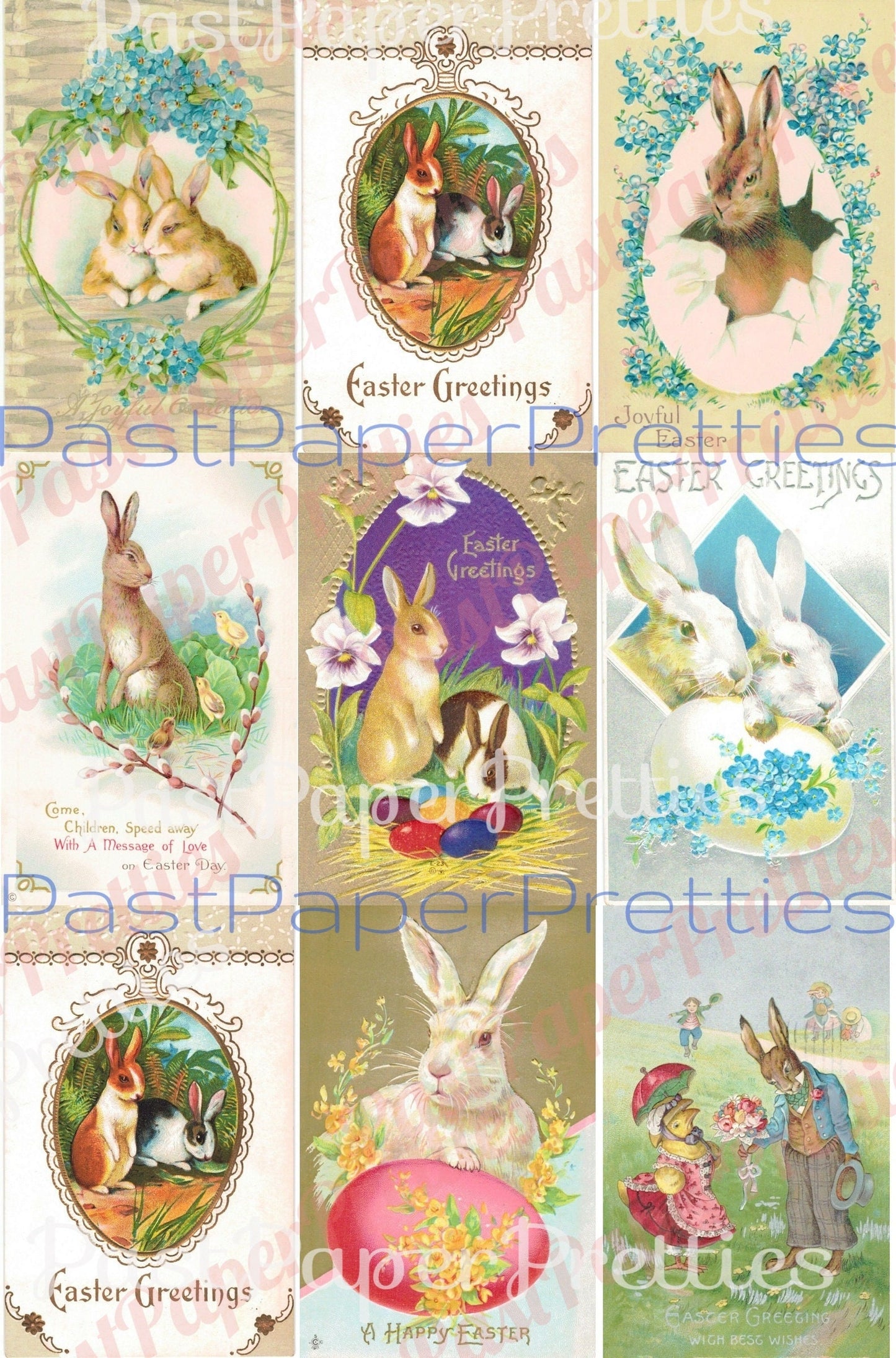 36 Vintage Antique Victorian Easter Bunny Postcard Images Card Collage Sheets PDF Instant Digital Download 1910s Bunny Rabbit Clip Art