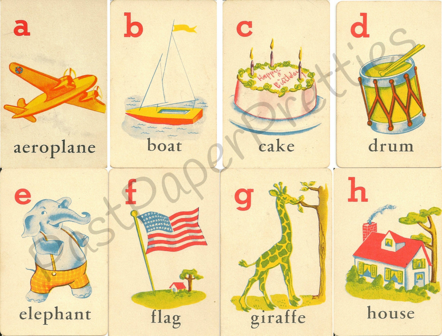 Vintage Printable ABC Flash Cards Illustrated 123 Alphabet Letters Numbers 1950s PDF Instant Digital Download Childs Learning Game Images