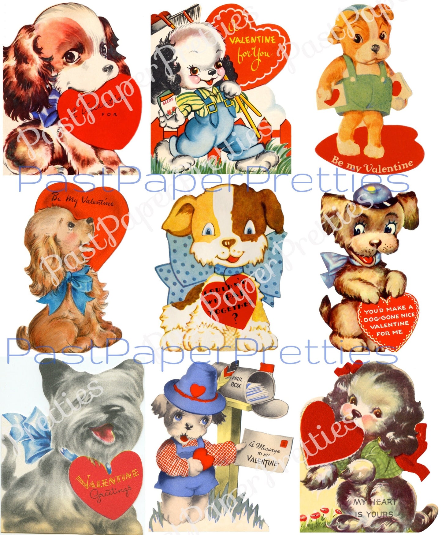 63 Vintage Puppy Dog Valentine Cards ALL Doggie Themed Images Printable PDF Instant Digital Download Kitsch Anthropomorphic Doggie Clip Art