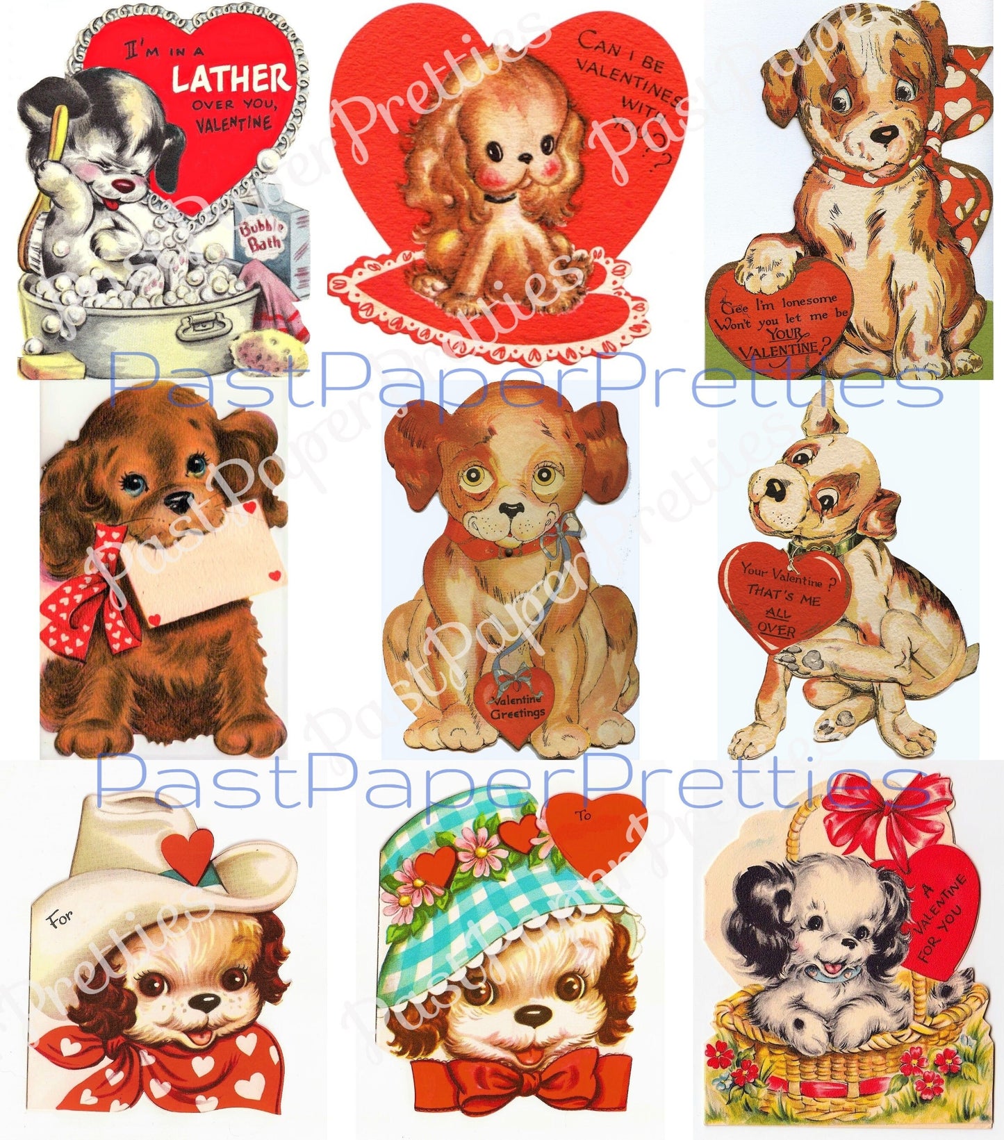 63 Vintage Puppy Dog Valentine Cards ALL Doggie Themed Images Printable PDF Instant Digital Download Kitsch Anthropomorphic Doggie Clip Art