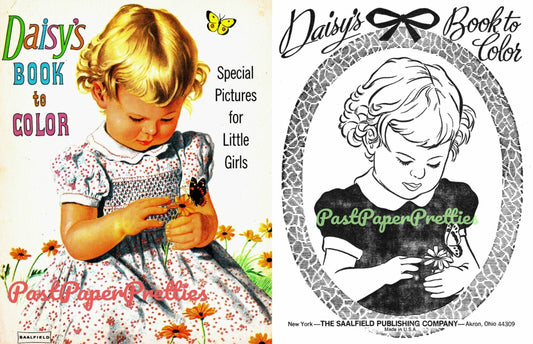 Vintage Printable Coloring Book Pages Daisy's Book To Color c. 1950's PDF Instant Digital Download Cute Adorable Girls Boys Animals 60 Pages