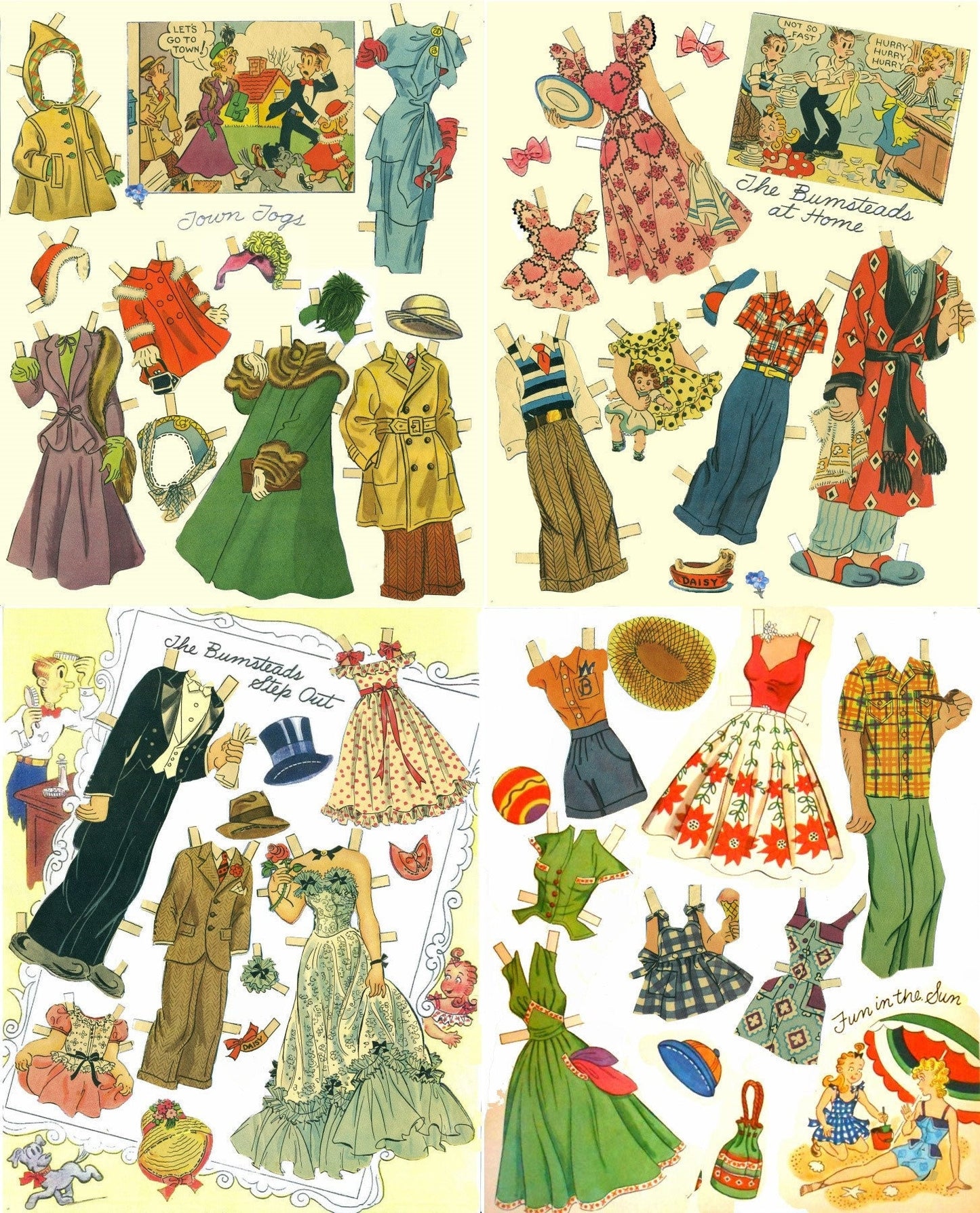 Vintage Paper Dolls Blondie Cut-Out Dolls c. 1949 Printable PDF Instant Digital Download Cute Bumstead Family Outings Clip Art