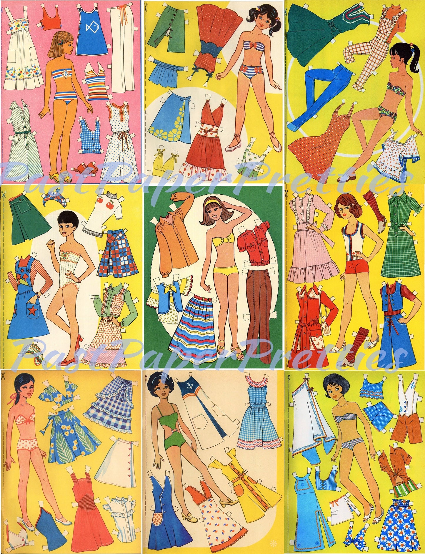 Vintage Printable Paper Dolls Retro Eighties Fashion Girls Collage Sheets 1980s Fashions Cut Out Dolls PDF Instant Digital Download 20 Pages