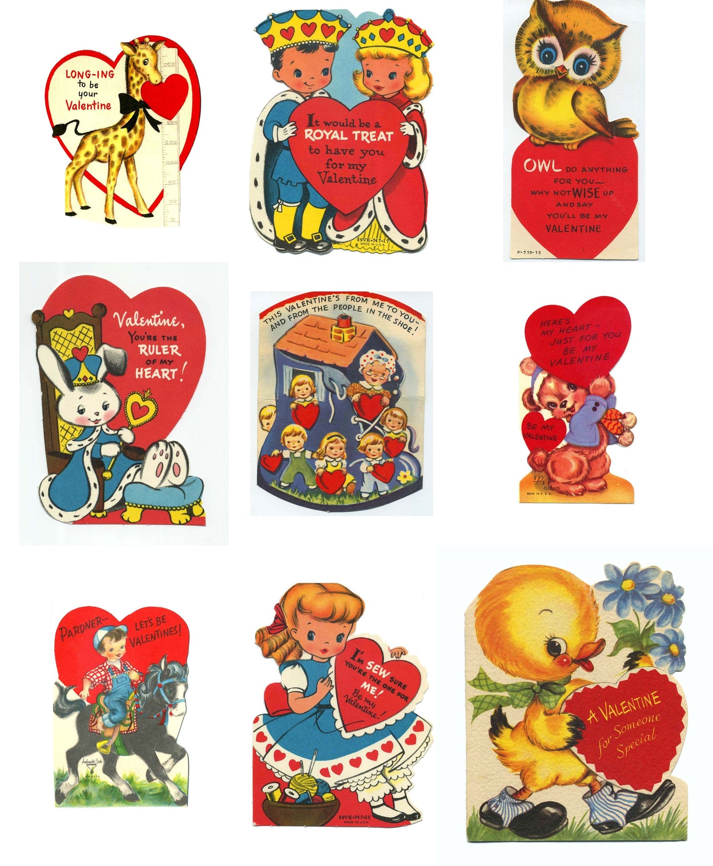 50 Vintage Printable Retro 1950s SINGLE Valentine Cards Cute Kitsch Children Animals Fruits Veggies Images PDF Instant Digital Download