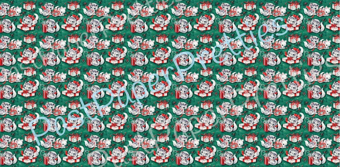 Vintage Christmas Cats Gift Wrap Cute Kitties Printable Collage Sheet Instant Digital Download Kitsch Wrapping Paper Kawaii Design 1940s