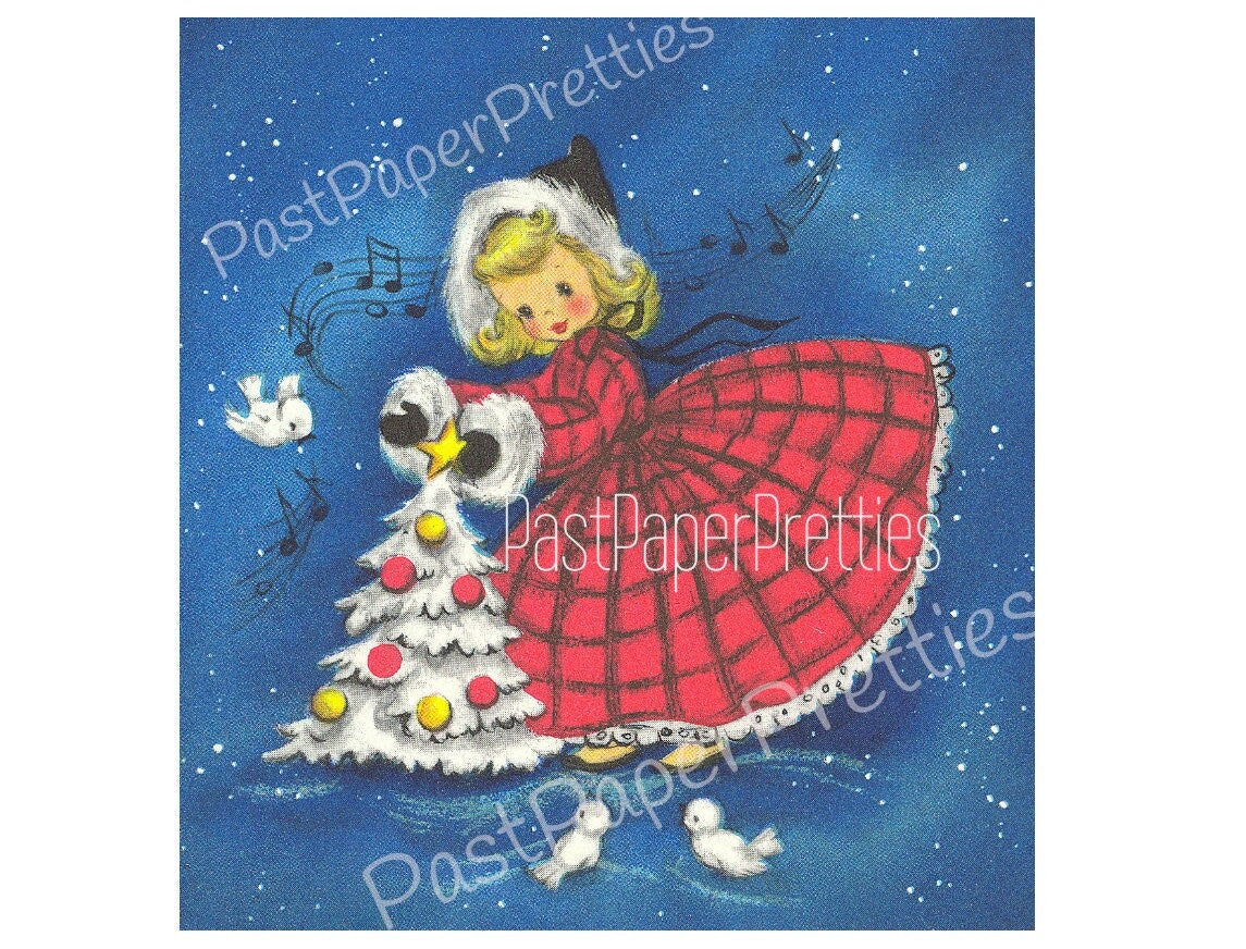 Vintage Printable Cute Christmas Belles Girls Christmas Card Images PDF Instant Digital Download Kitsch Little Miss Ladies Clip Art 1960s