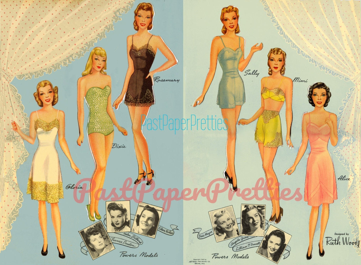 Vintage Paper Dolls John Robert Powers Models Cut-Out Dolls c. 1942 Printable PDF Instant Digital Download 6 Pretty Models Clip Art