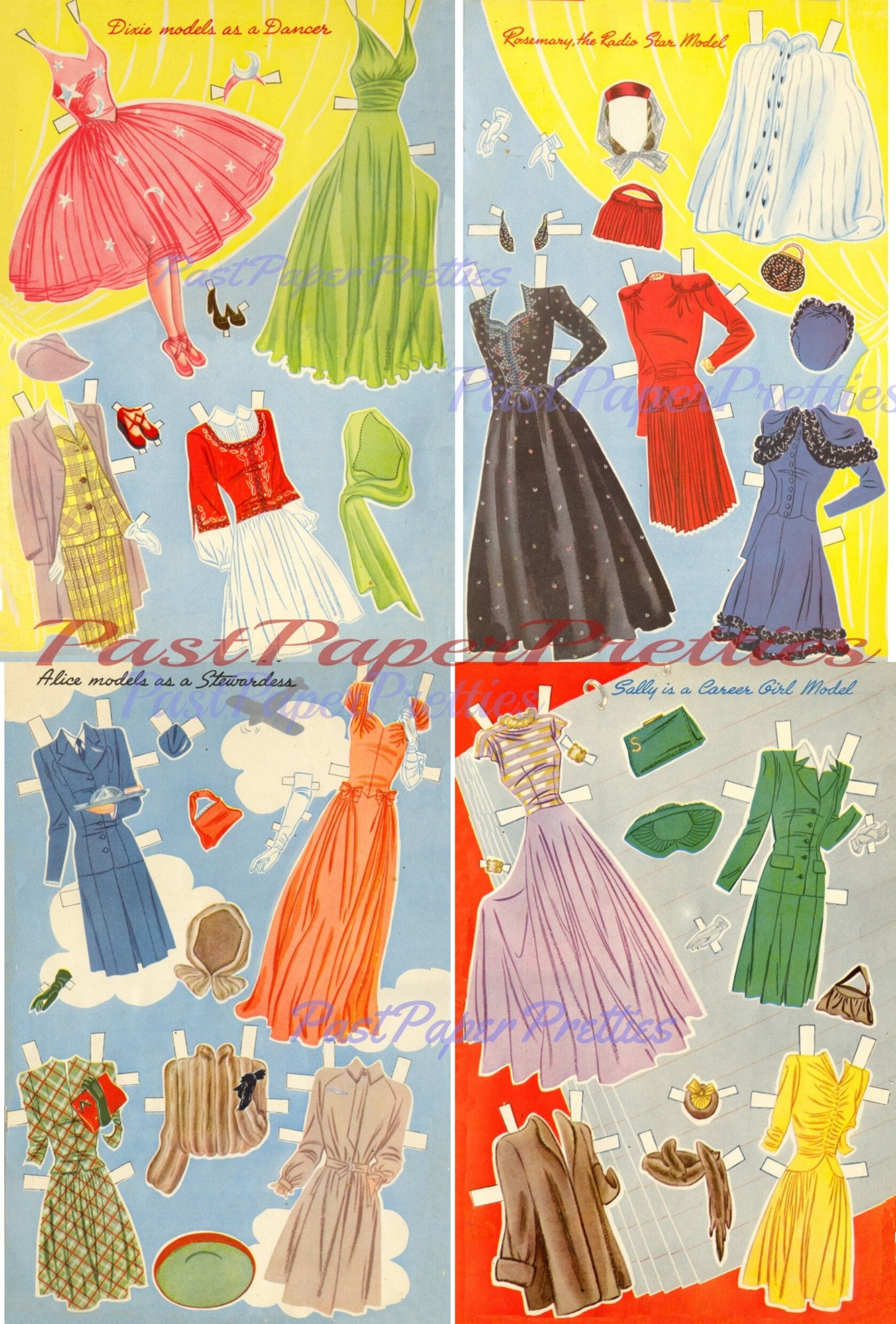 Vintage Paper Dolls John Robert Powers Models Cut-Out Dolls c. 1942 Printable PDF Instant Digital Download 6 Pretty Models Clip Art