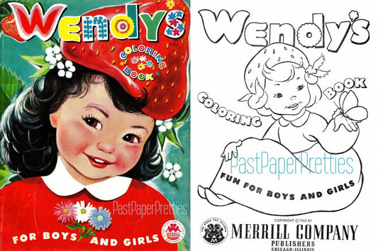 Vintage Printable Wendys Coloring Book 1954 PDF Instant Digital Download Cute Kitsch Boys Girls Animals Learning 128 Pages A3