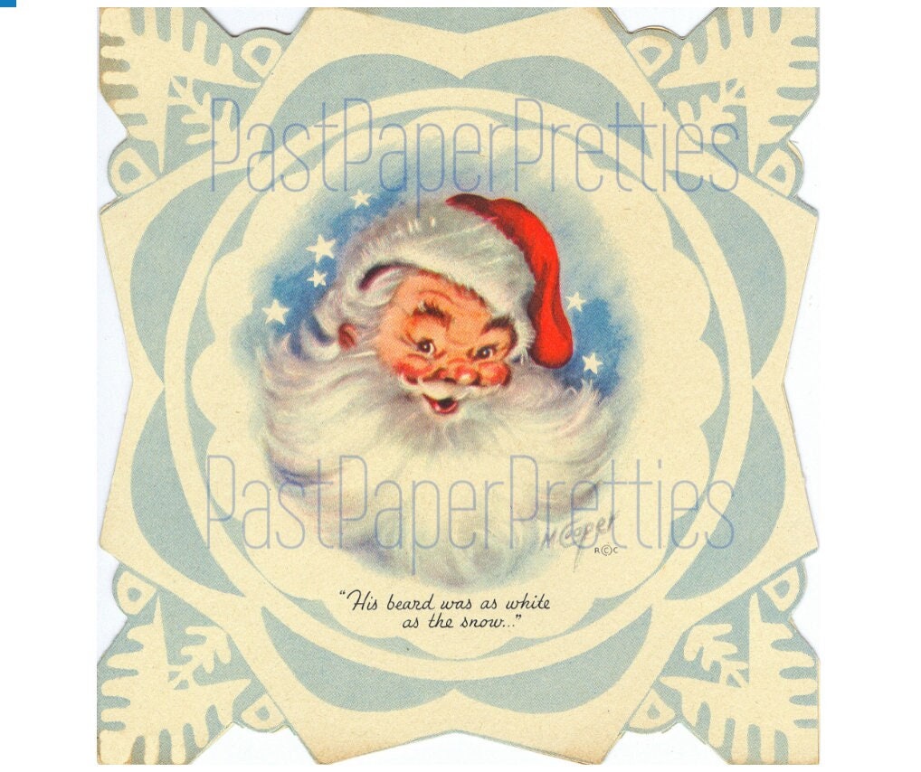 Vintage Printable Mid Century Snowflake Santa Claus Christmas Card Images The Night Before Christmas Story PDF Instant Digital Download