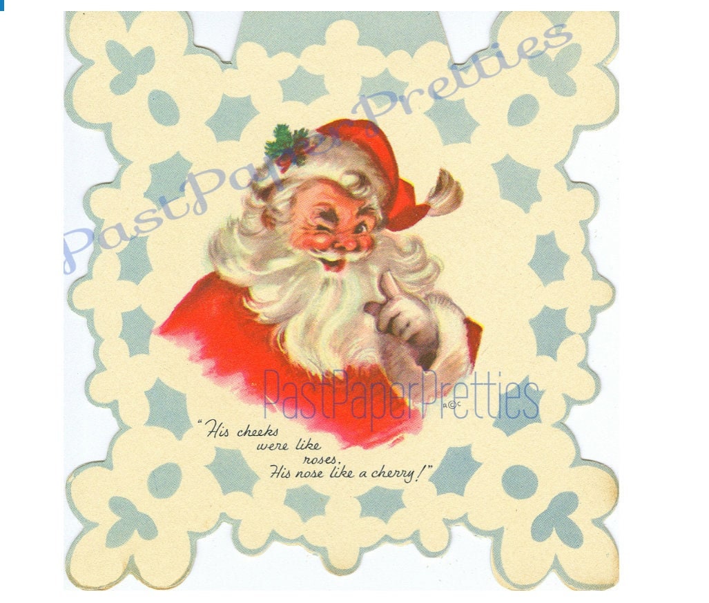 Vintage Printable Mid Century Snowflake Santa Claus Christmas Card Images The Night Before Christmas Story PDF Instant Digital Download