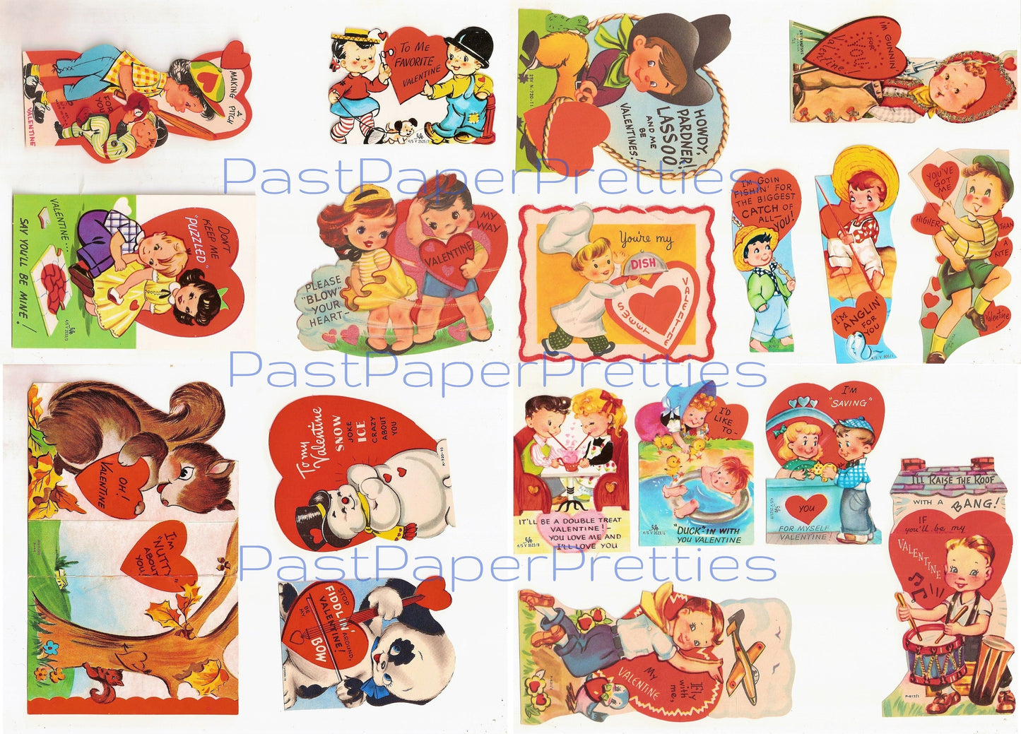 70 Vintage Printable Valentines c. 1950s Valentine Cards Cute Kitsch Girls Boys and Animals Images PDF Instant Digital Download