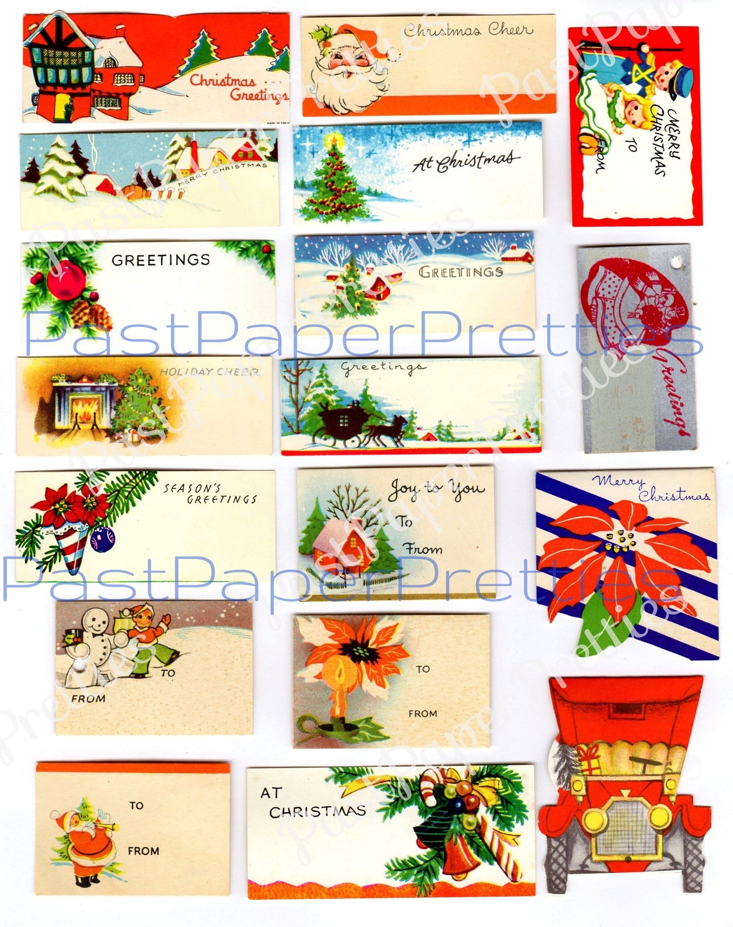 104 Vintage Printable Christmas Gift Tags Mid Century Kitsch Designs PDF Instant Digital Download Cute Retro Holiday Images 300 dpi