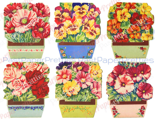 Vintage Printable Pretty Window Box Flower Pot Greeting Card Images c. 1950s PDF Instant Digital Download Spring Baskets Floral Clip Art